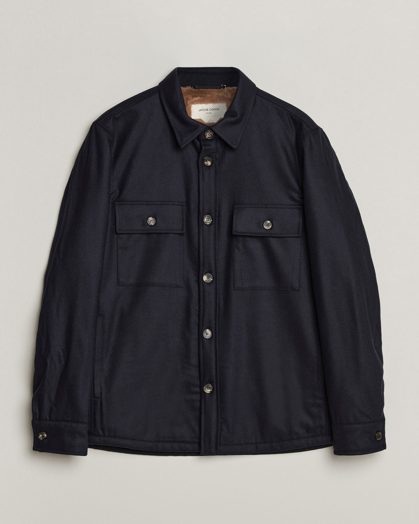 Men | Coats & Jackets | Jacob Cohën | Wool Flannel Eco Fur Lined Shirt Jacket Navy
