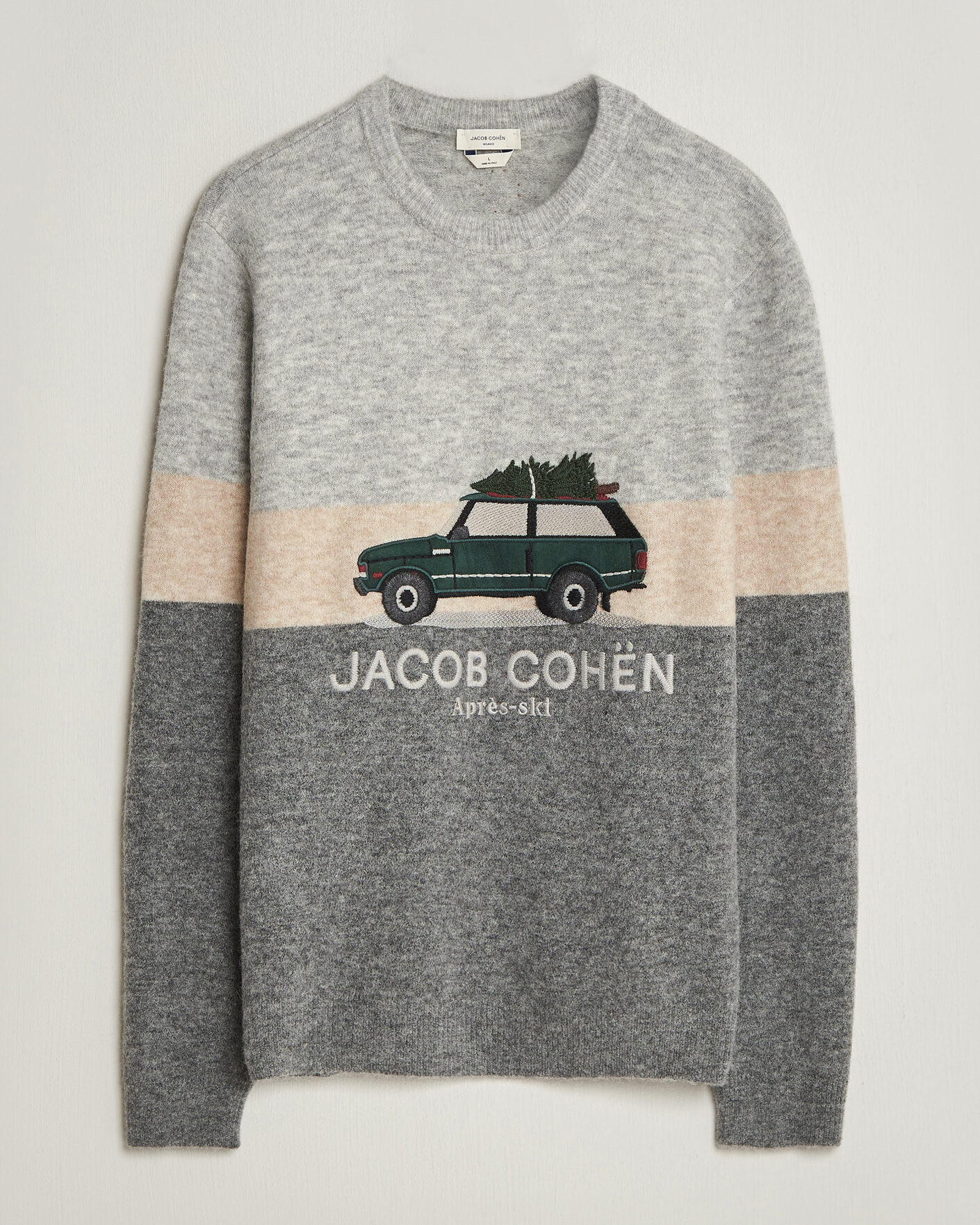 Men | Sweaters & Knitwear | Jacob Cohën | Embroidery Knitted Apres-Ski Crew Neck Grey