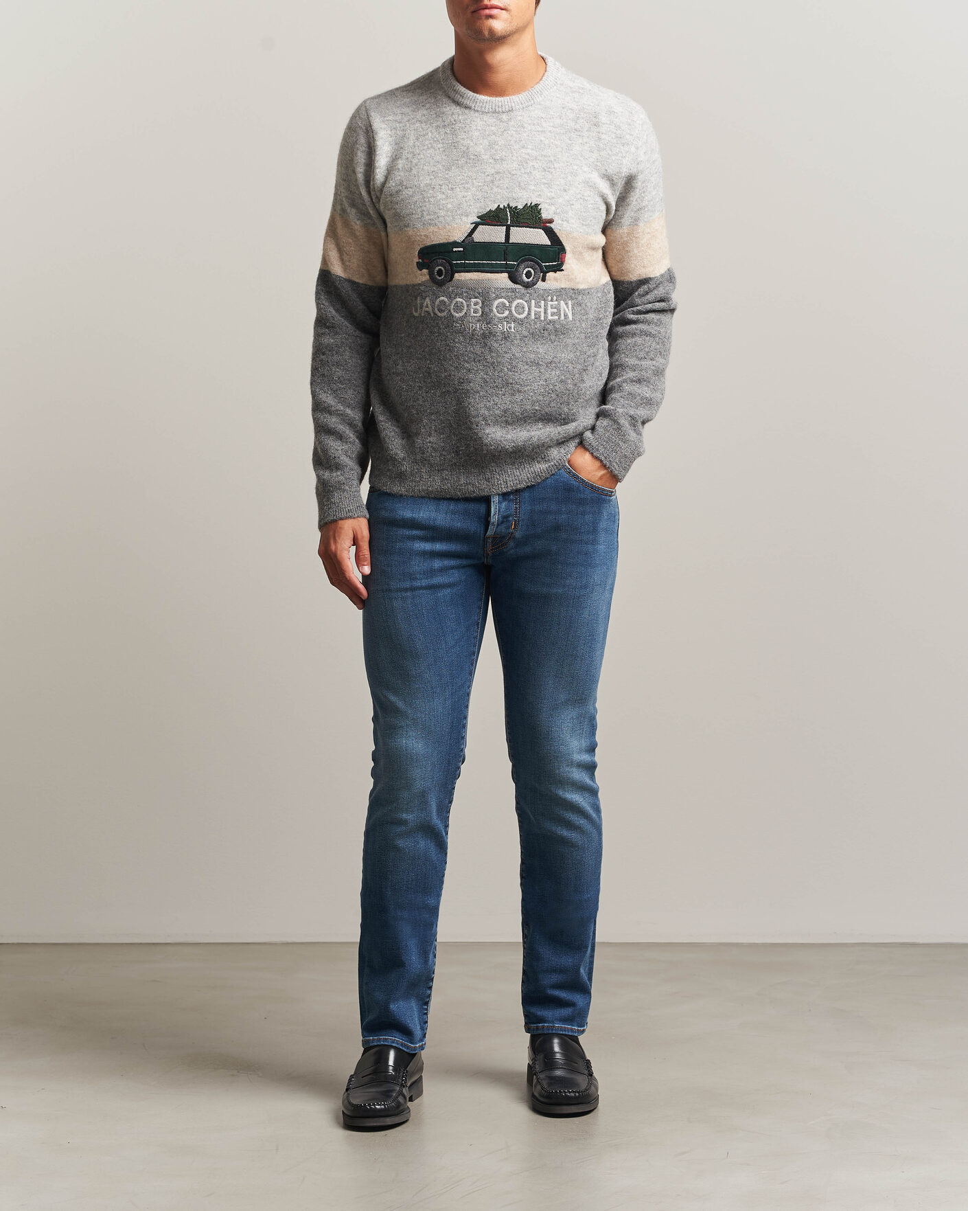 Men | Sweaters & Knitwear | Jacob Cohën | Embroidery Knitted Apres-Ski Crew Neck Grey