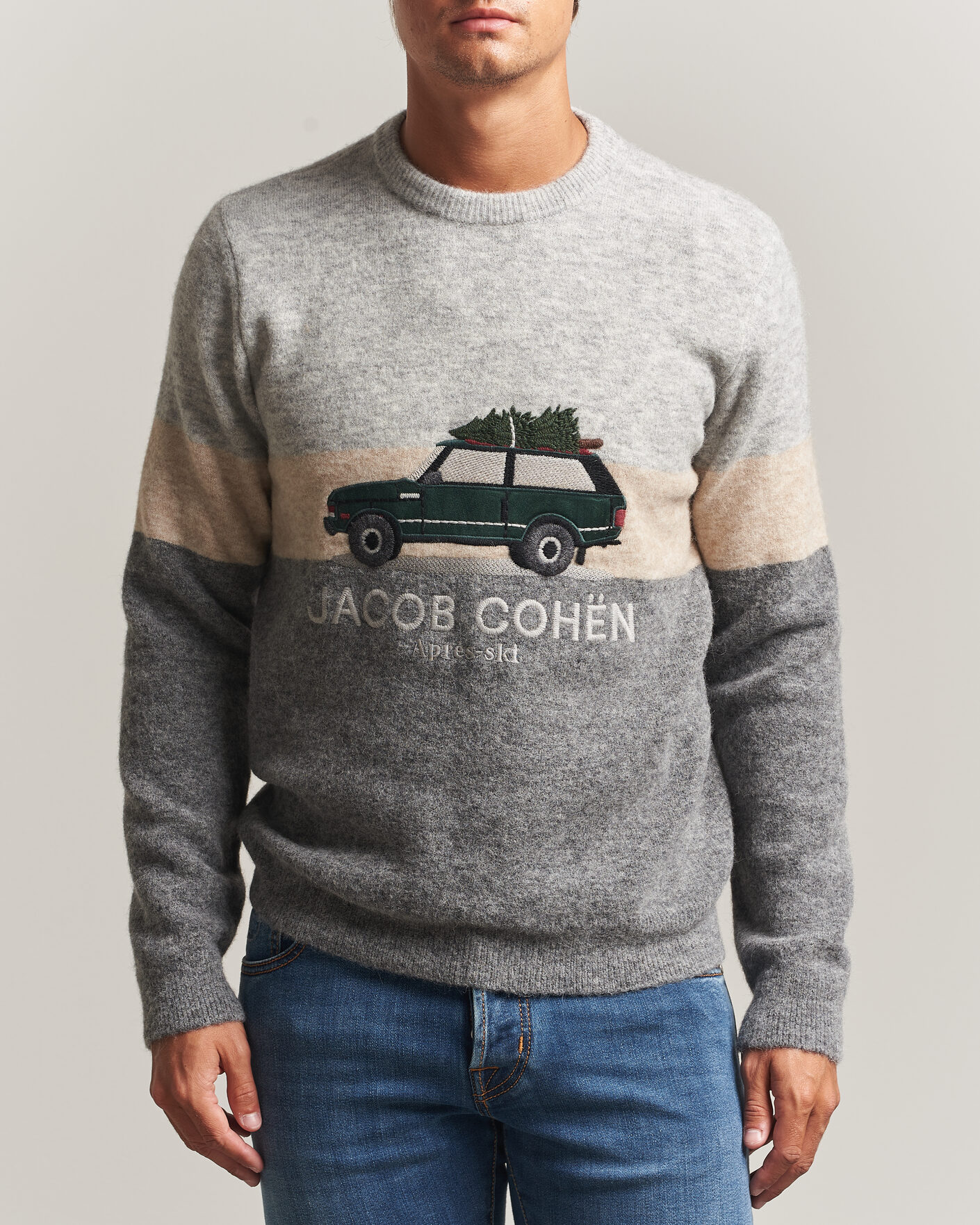 Men | Sweaters & Knitwear | Jacob Cohën | Embroidery Knitted Apres-Ski Crew Neck Grey