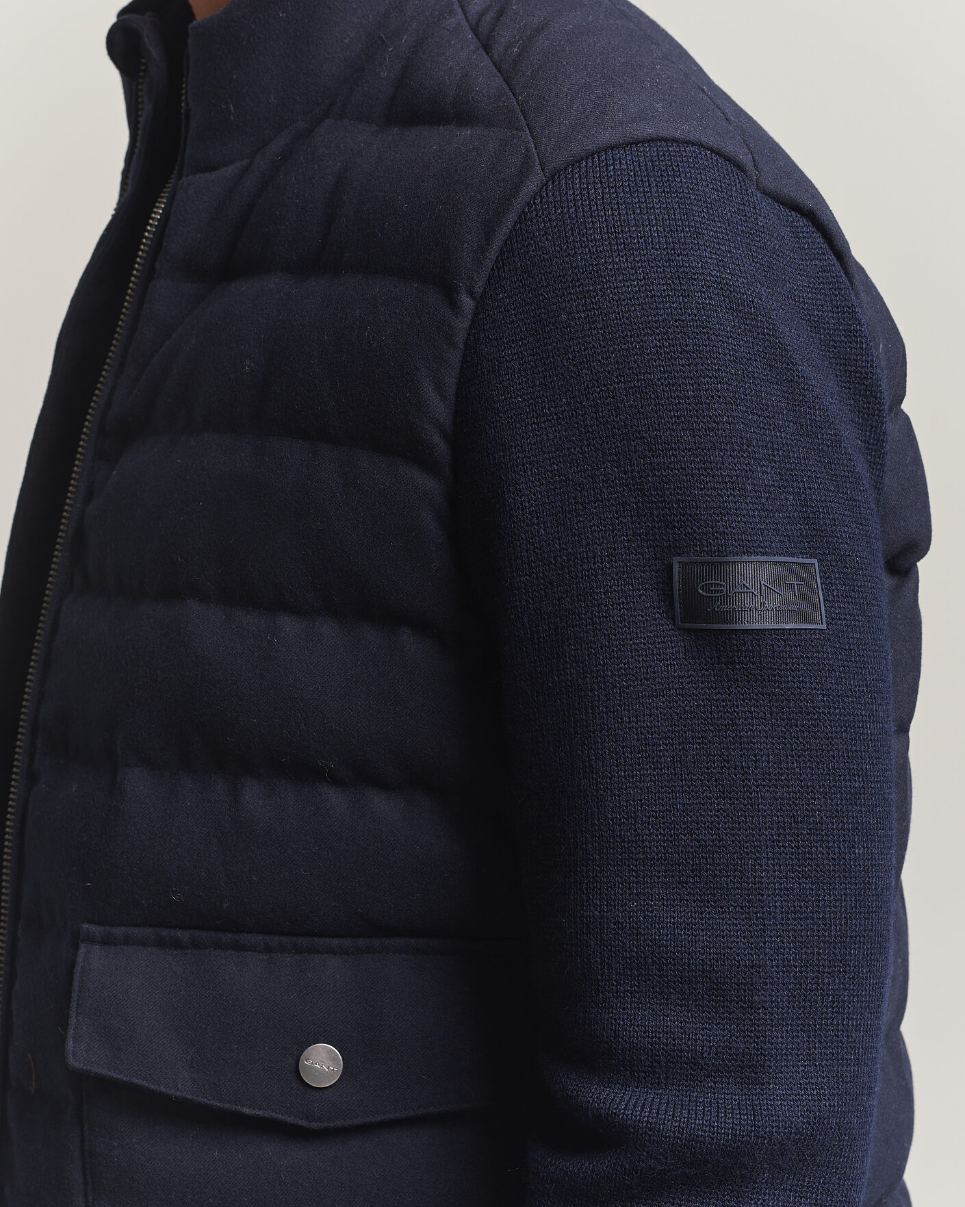 Men | Coats & Jackets | Gant | Padded Hybrid Flannel Jacket Evening Blue