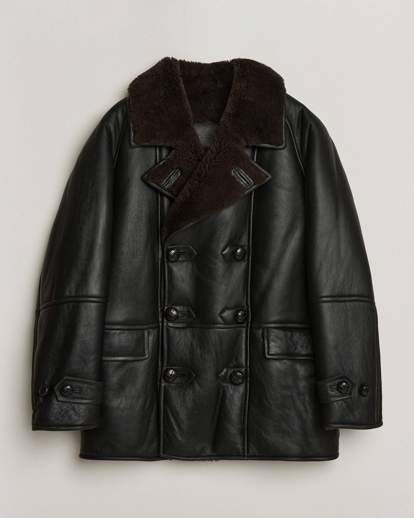 Men | Coats & Jackets | Gant | Shearling Leather Peacoat Black