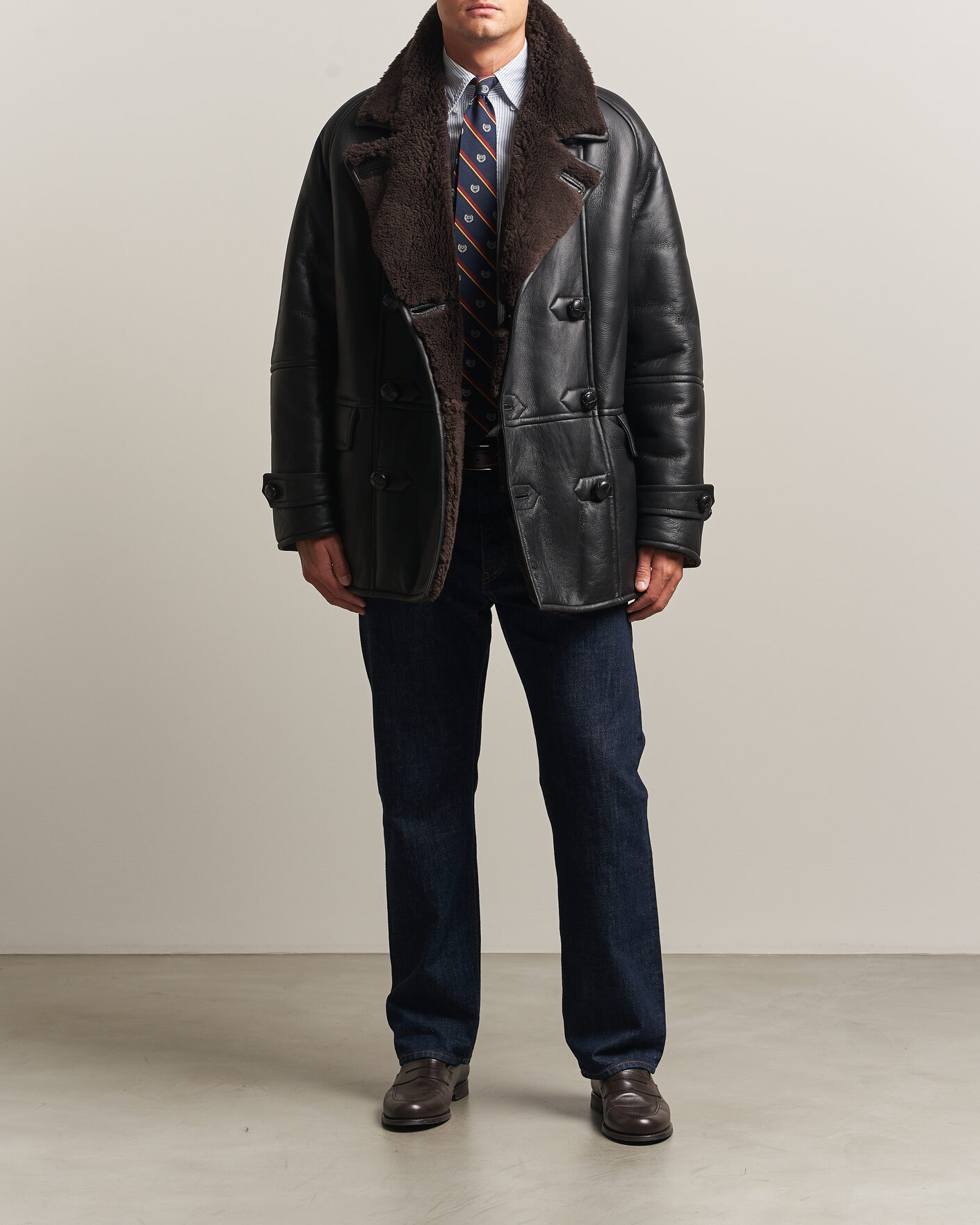 Men | Coats & Jackets | Gant | Shearling Leather Peacoat Black