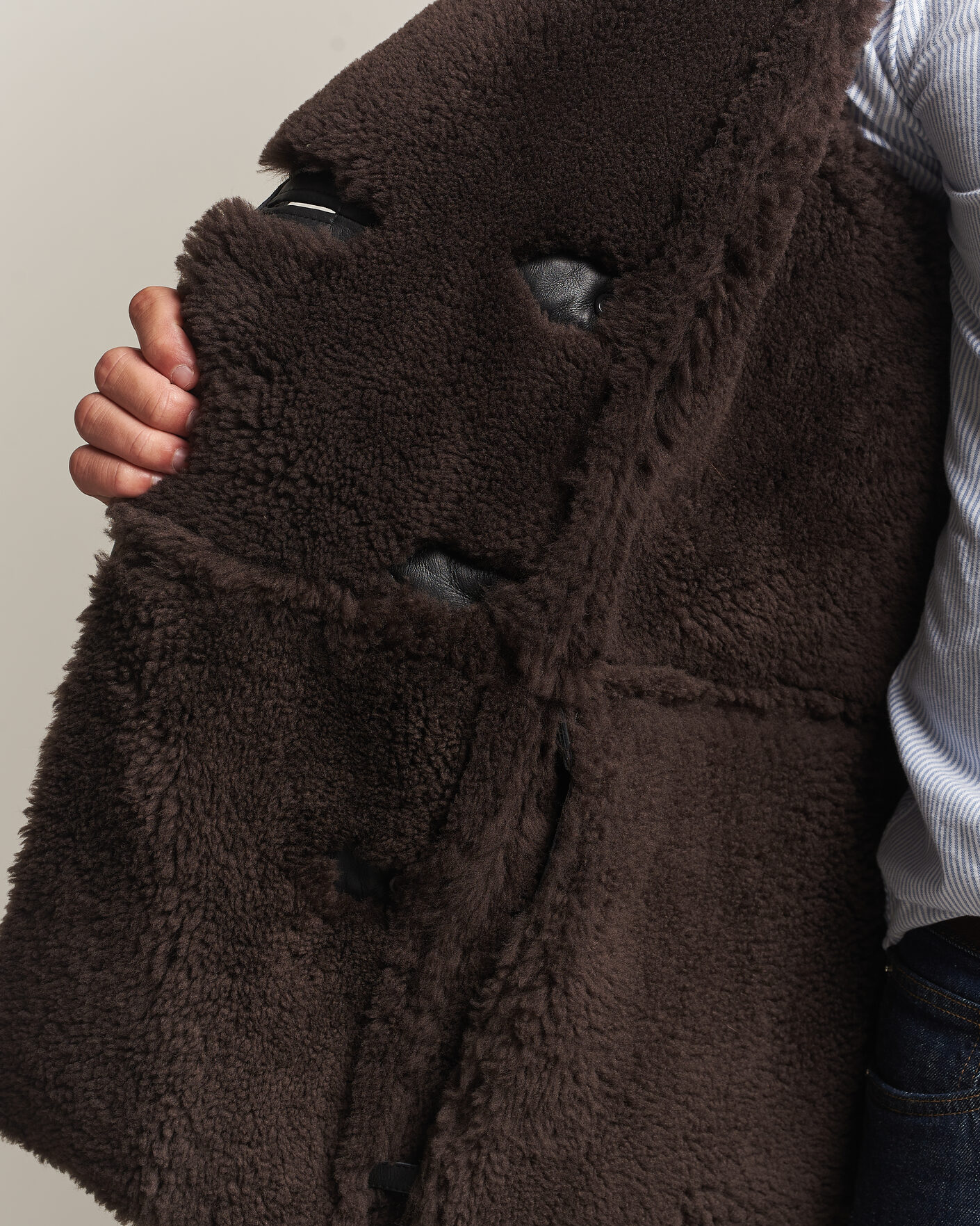 Men | Coats & Jackets | Gant | Shearling Leather Peacoat Black