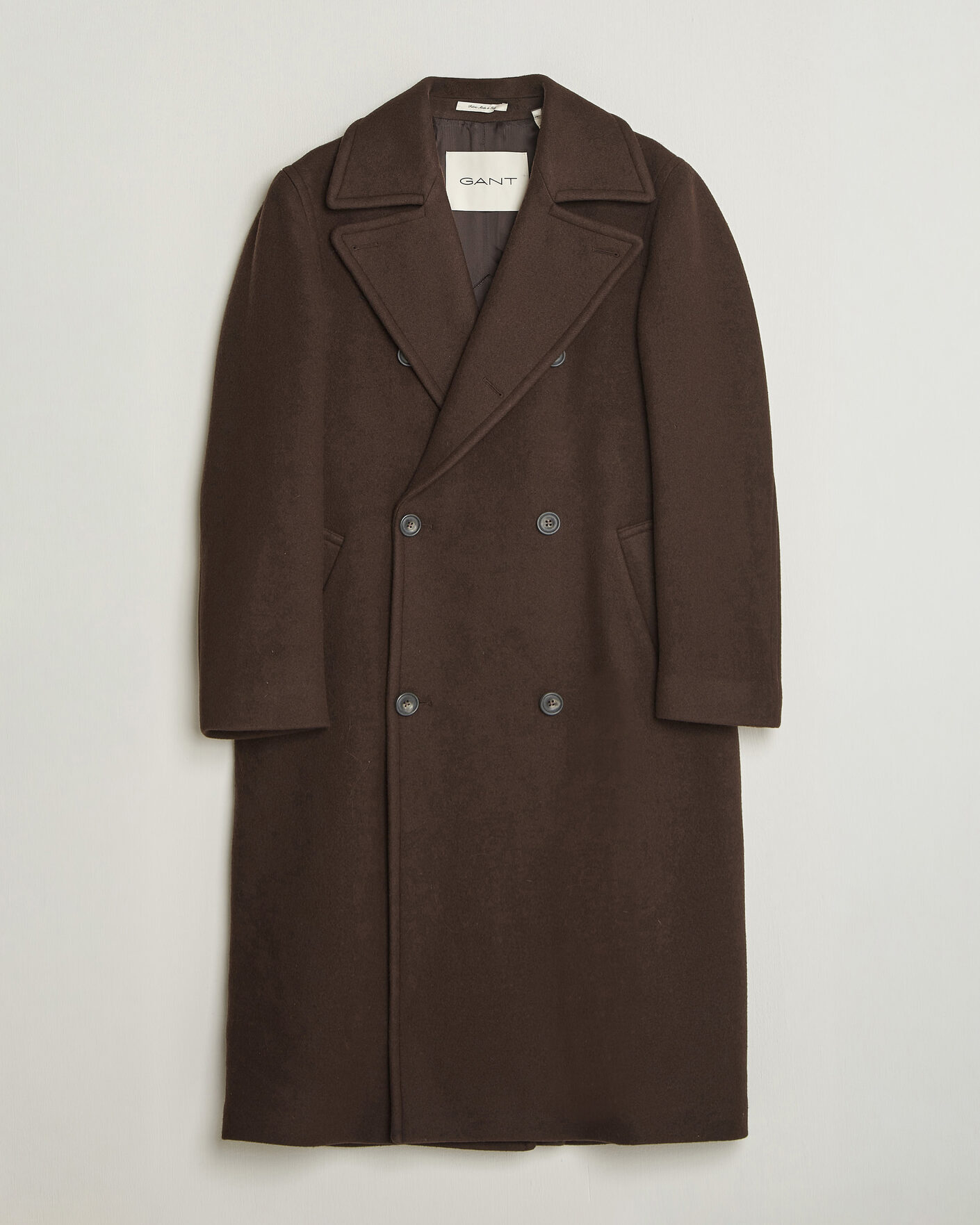 Men | Coats & Jackets | Gant | Wool Double Breasted Belted Coat Black Brown