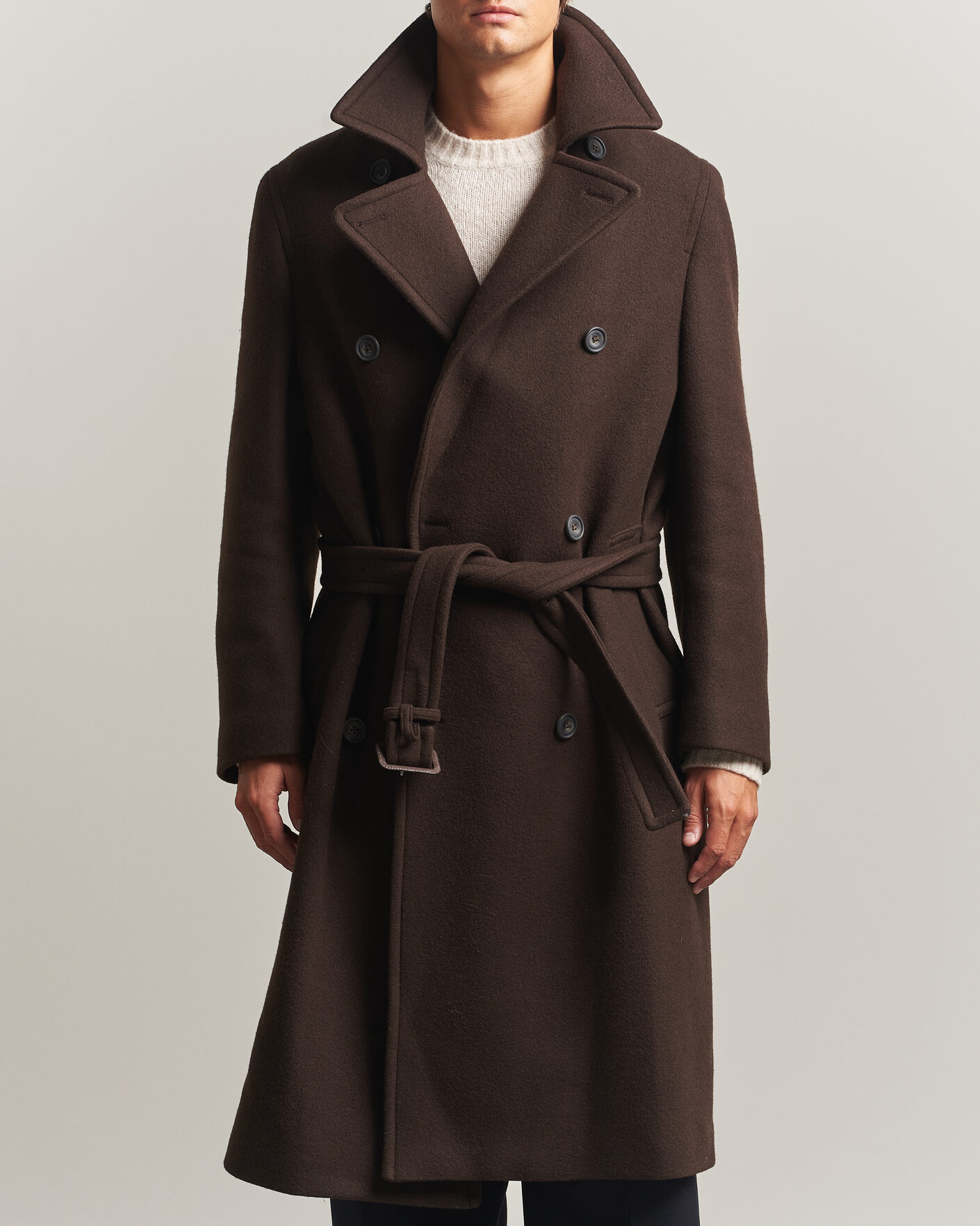 Men | Coats & Jackets | Gant | Wool Double Breasted Belted Coat Black Brown
