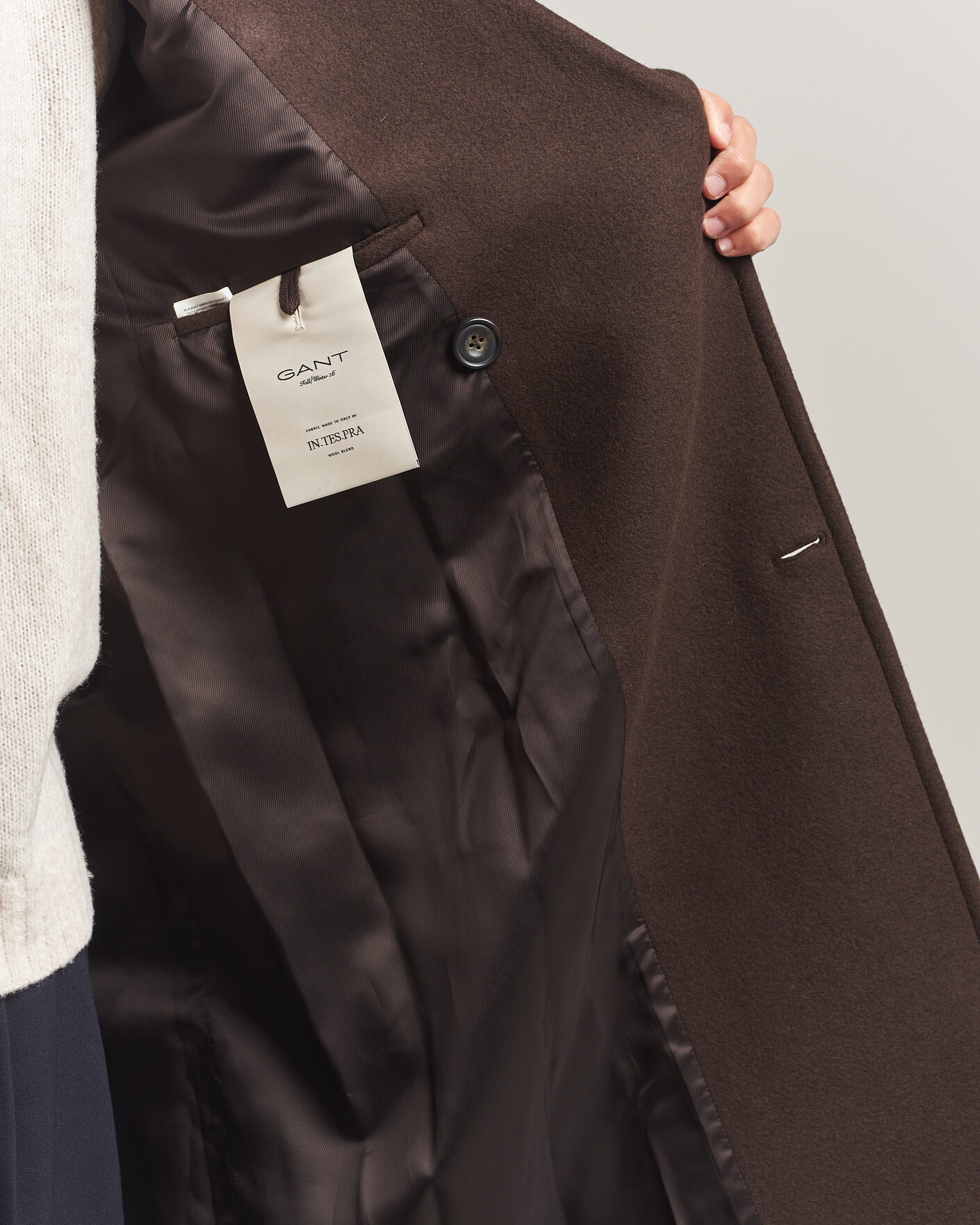 Men | Coats & Jackets | Gant | Wool Double Breasted Belted Coat Black Brown