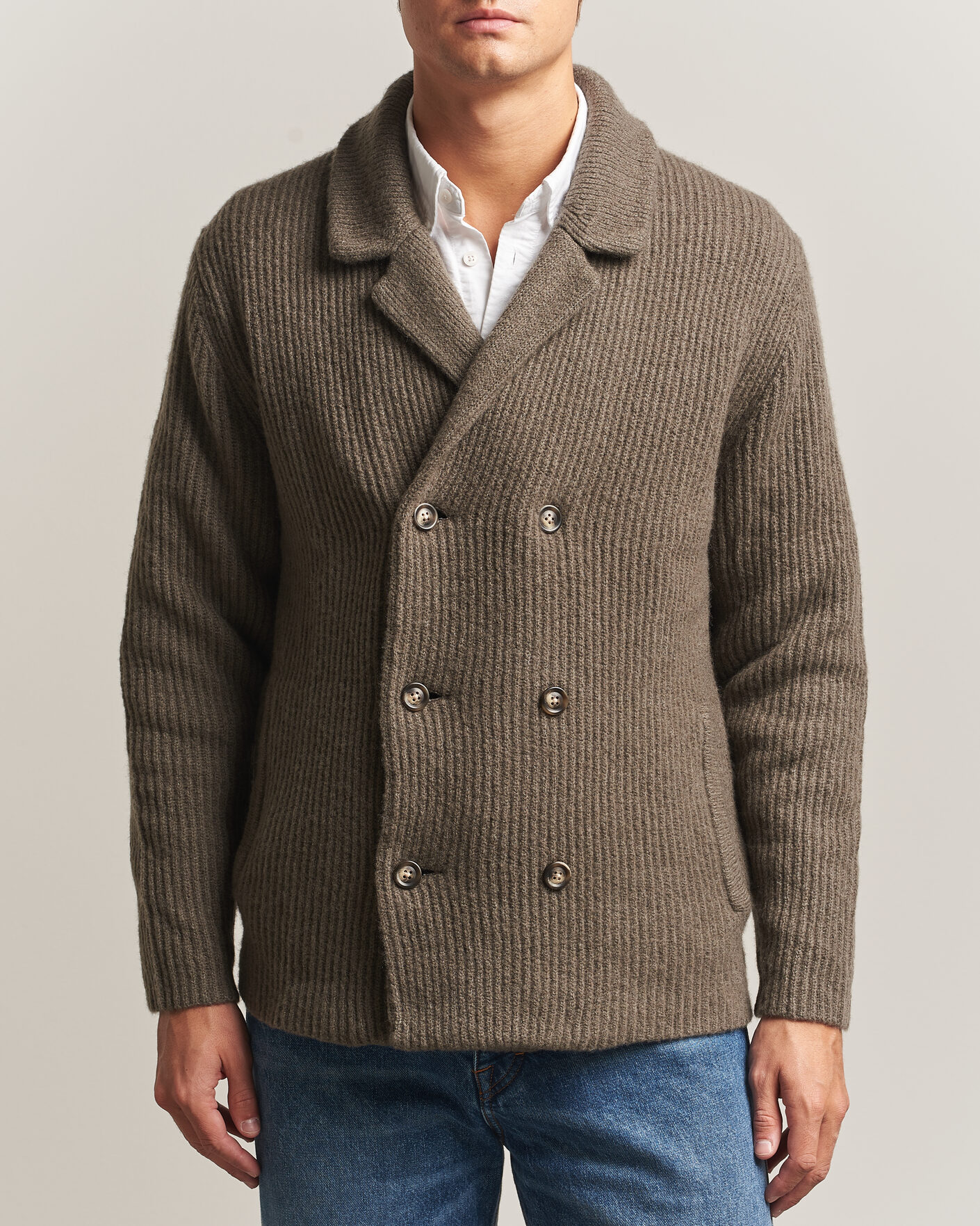 Men | Sweaters & Knitwear | Gant | Wool/Yak Knitted Cardigan Faded Taupe