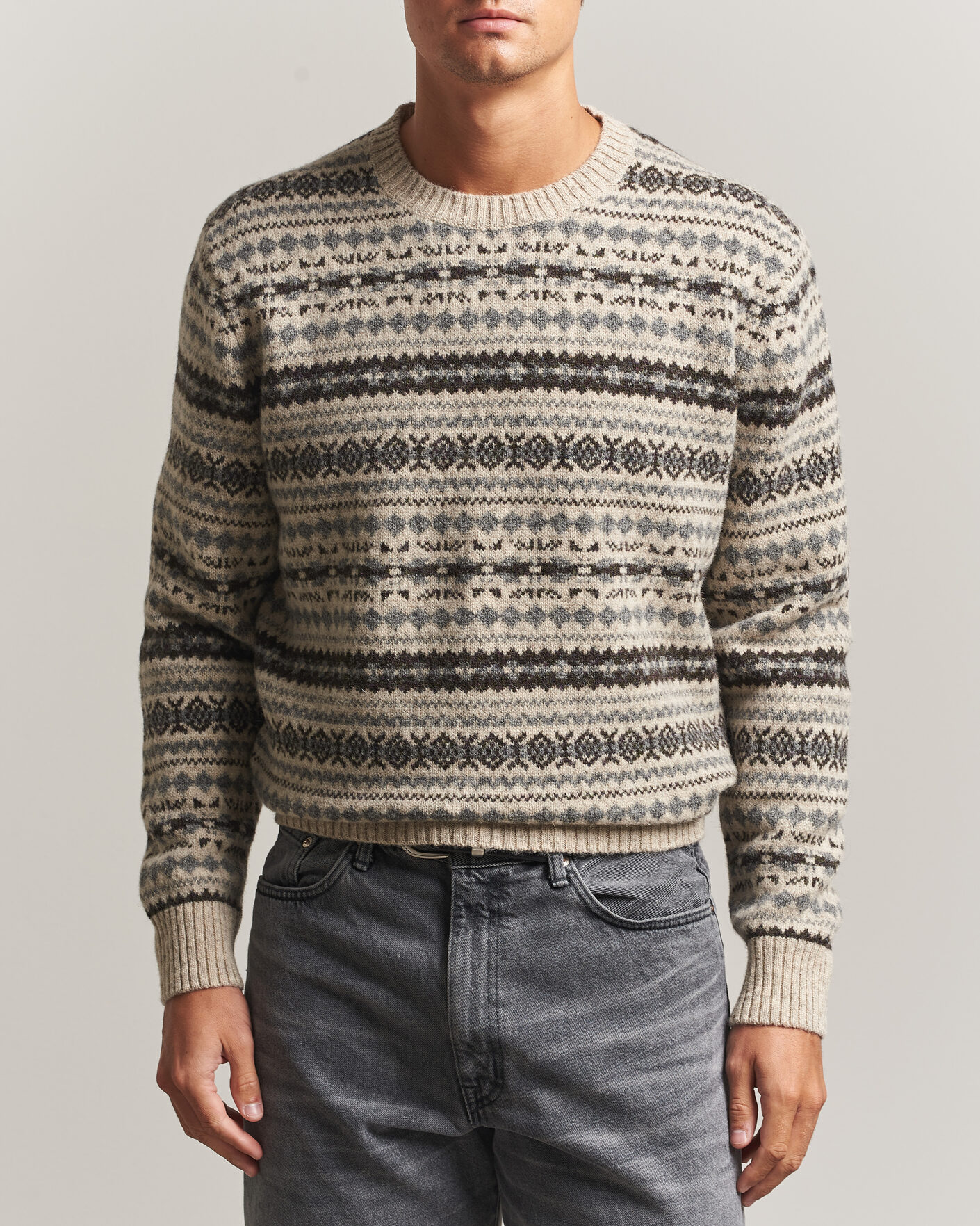 Men | Sweaters & Knitwear | Gant | Brushed Wool Fair Isle Sweater Light Beige Melange
