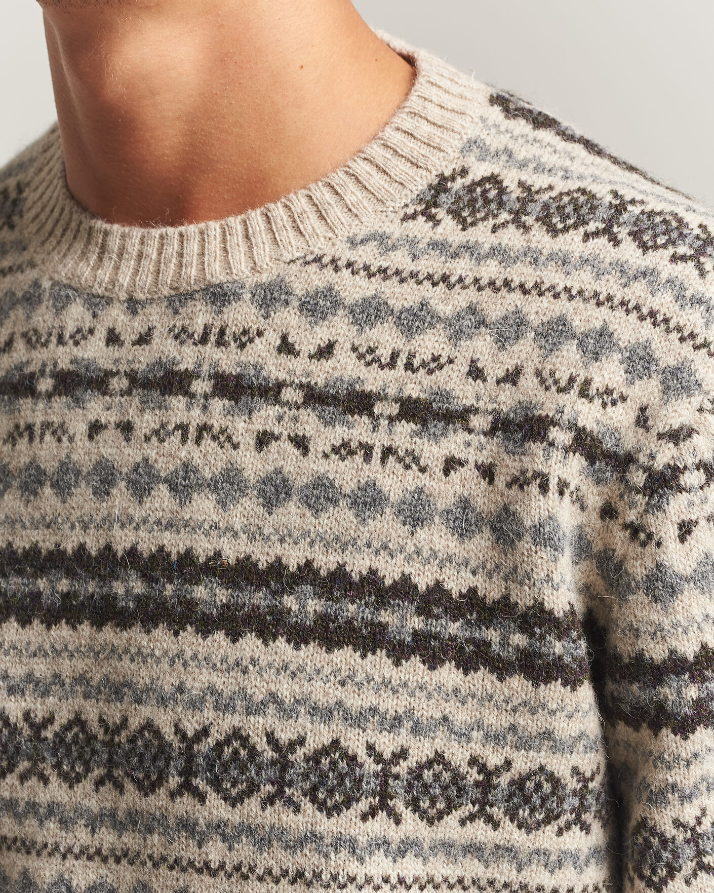 Men | Sweaters & Knitwear | Gant | Brushed Wool Fair Isle Sweater Light Beige Melange