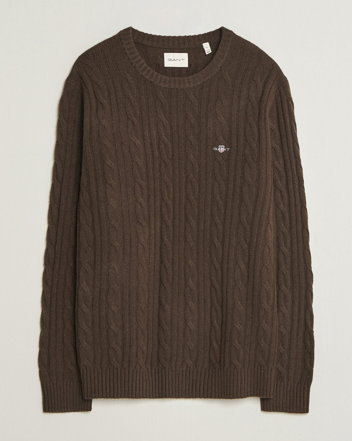 Men | Sweaters & Knitwear | Gant | Lambswool Cable Crew Neck Black Brown