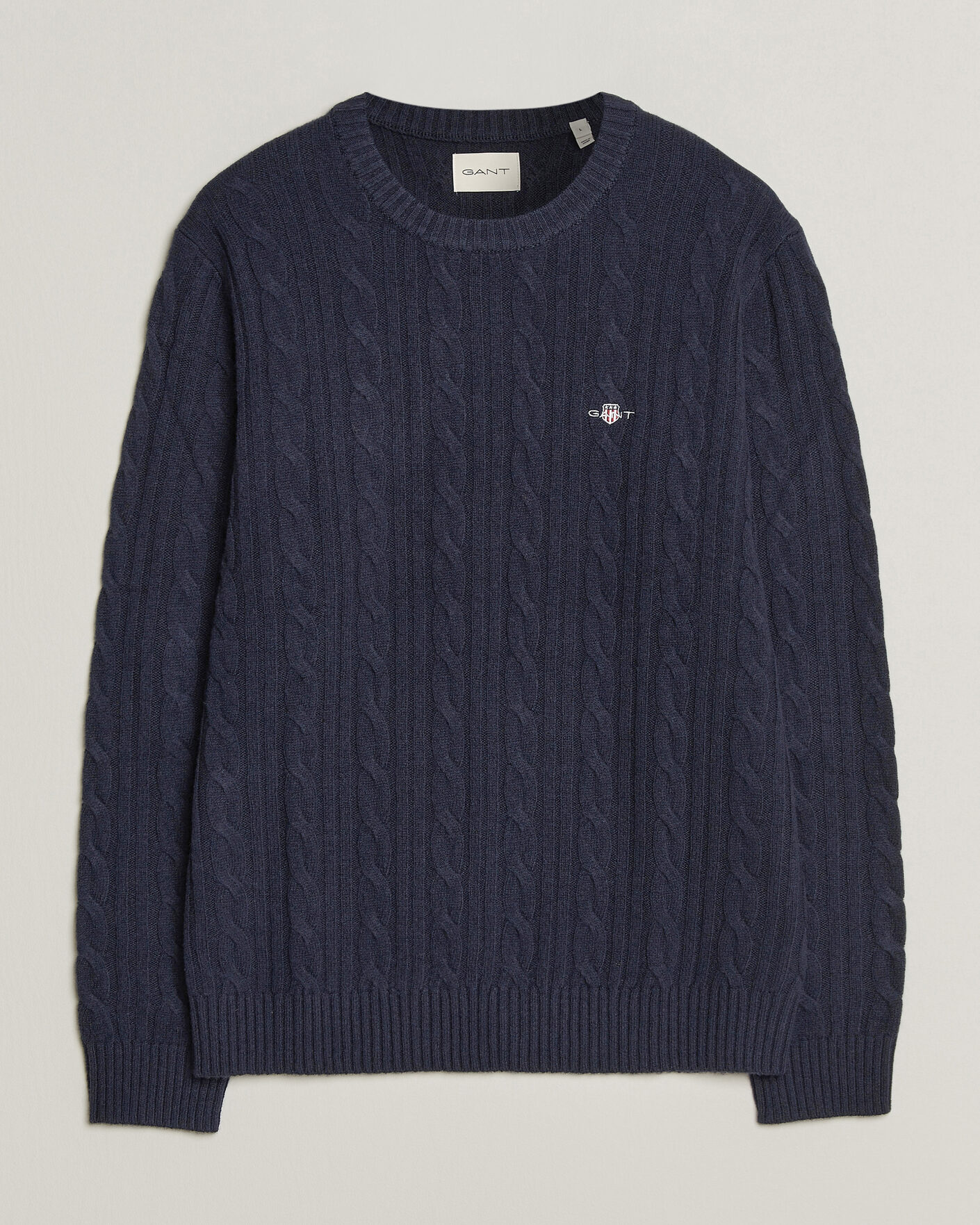 Men | Sweaters & Knitwear | Gant | Lambswool Cable Crew Neck Evening Blue