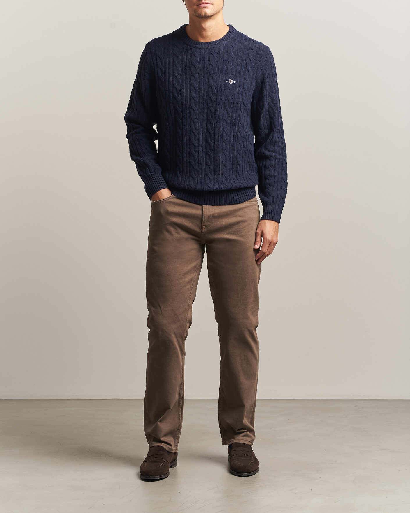 Men | Sweaters & Knitwear | Gant | Lambswool Cable Crew Neck Evening Blue