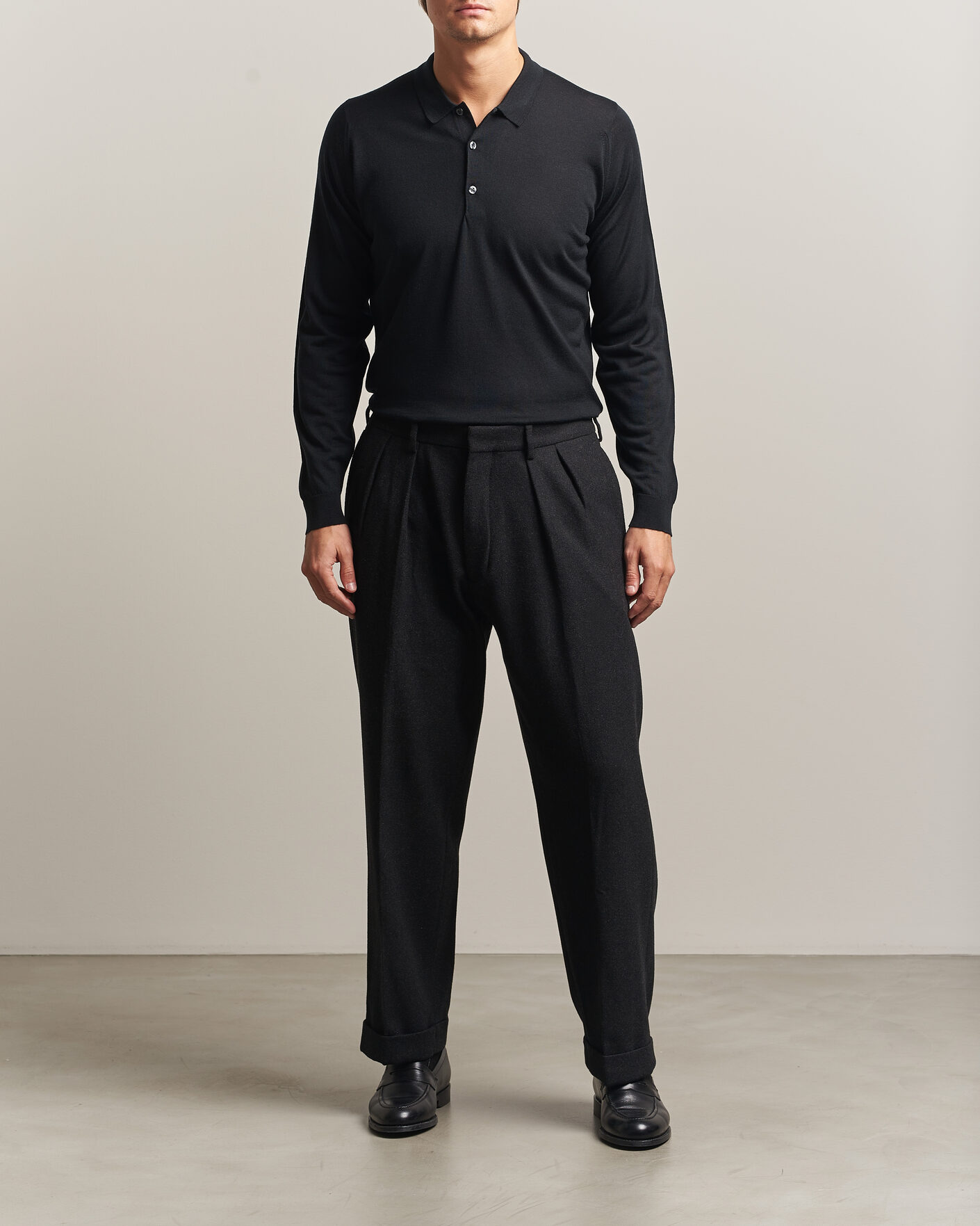 Men | Sweaters & Knitwear | John Smedley | Belper Extra Fine Merino Polo Pullover Black