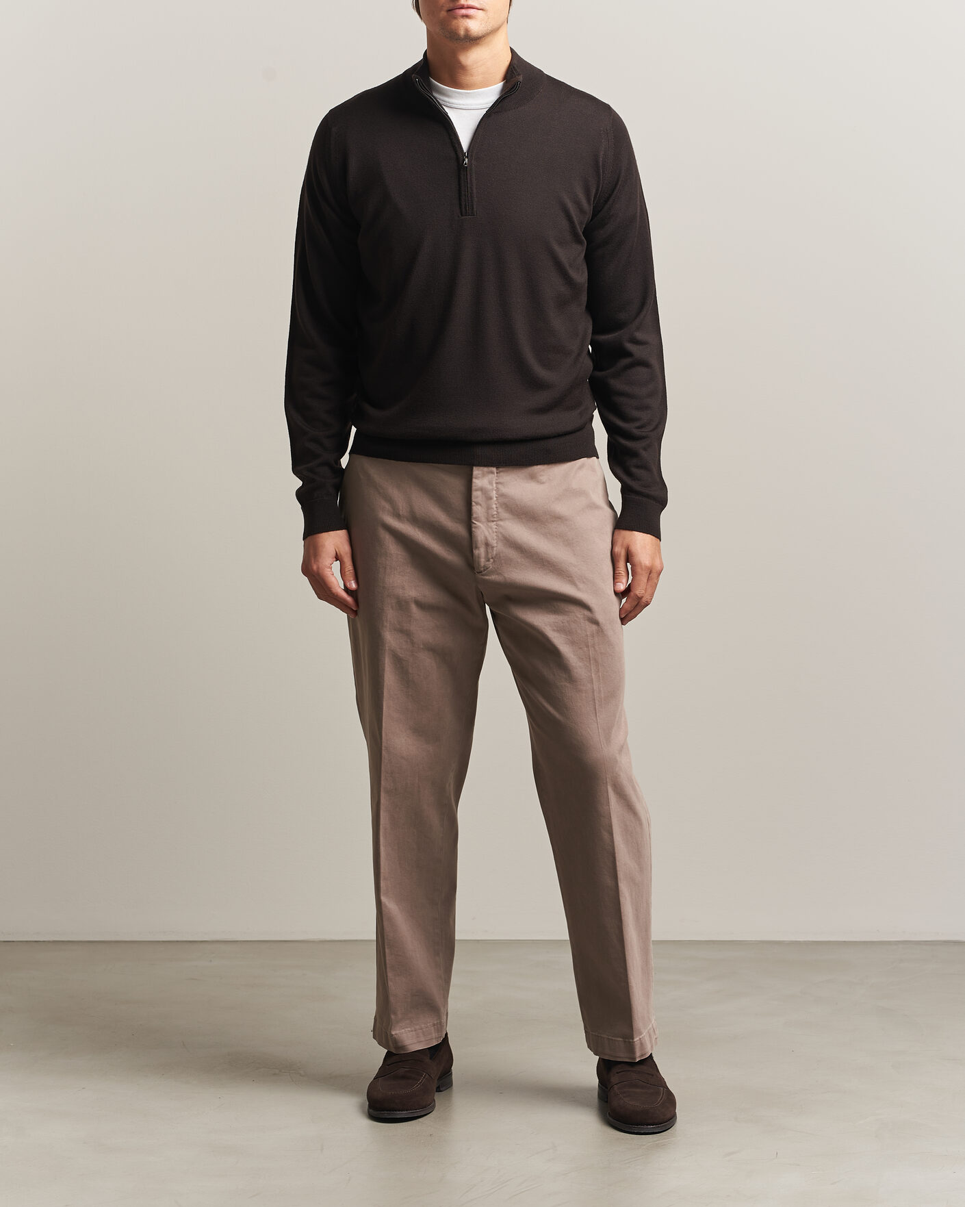 Men | Sweaters & Knitwear | John Smedley | Tapton Extra Fine Merino Half Zip Faulkner Brown