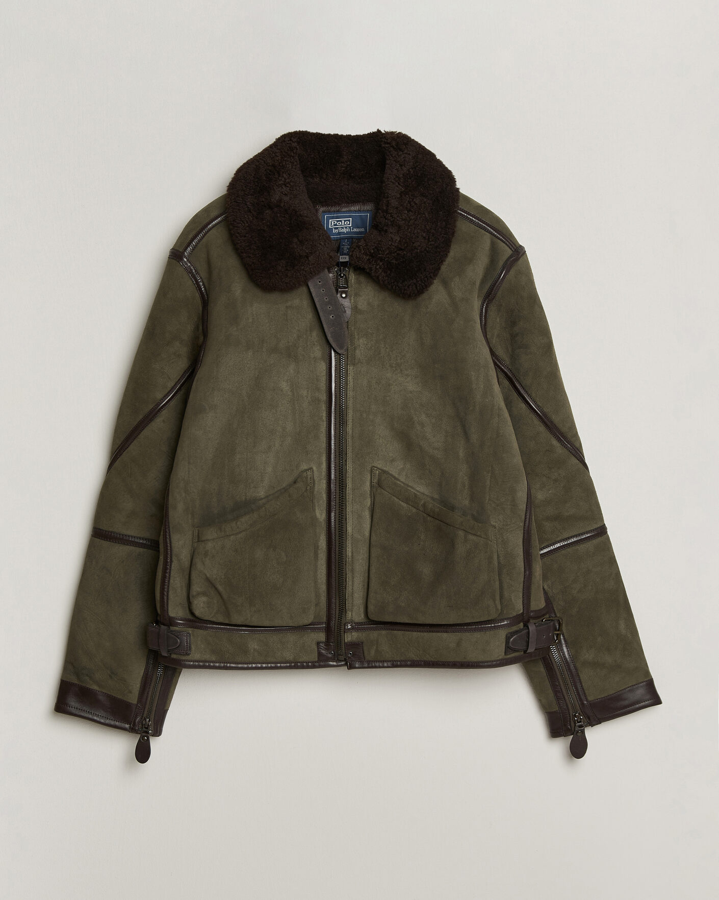 Men | Coats & Jackets | Polo Ralph Lauren | Suede Leather Flight Jacket Myrtle Green