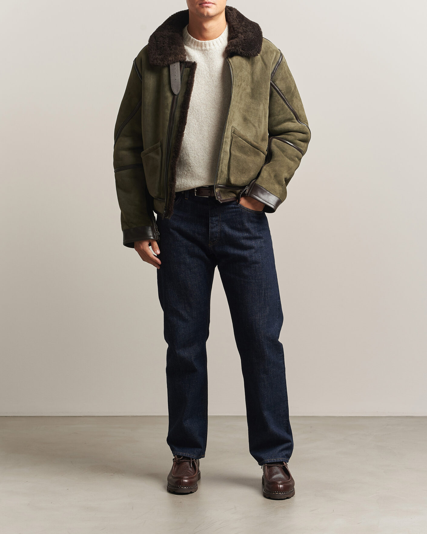 Polo Ralph Lauren Suede Leather Flight Jacket Myrtle Green at
