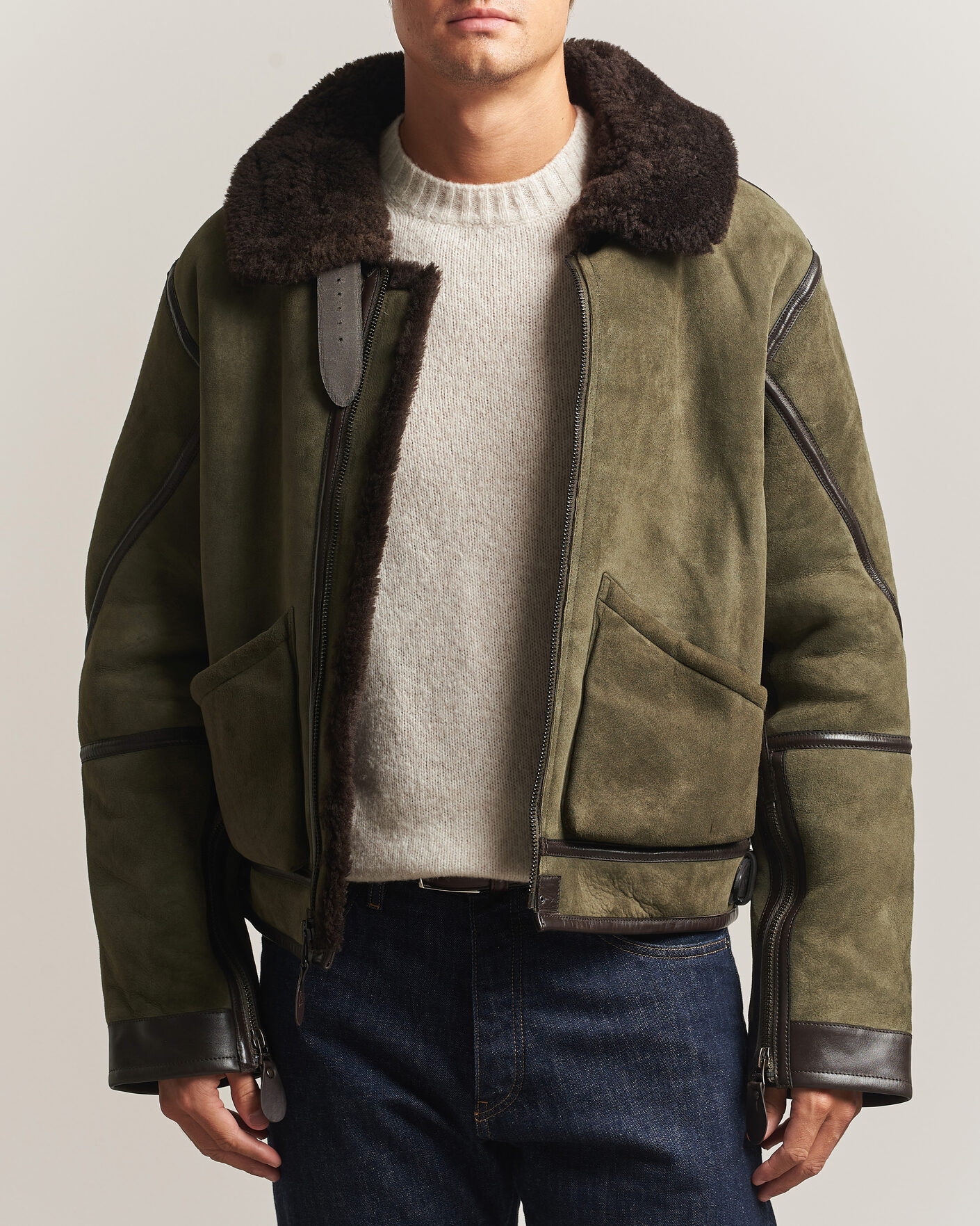 Men | Coats & Jackets | Polo Ralph Lauren | Suede Leather Flight Jacket Myrtle Green