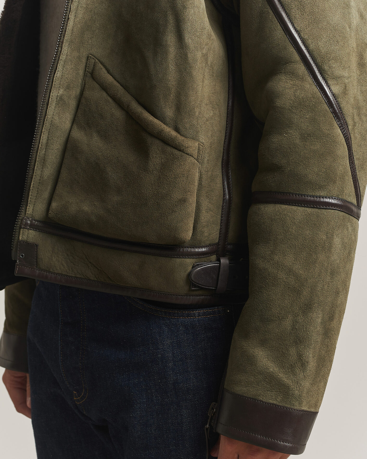 Men | Coats & Jackets | Polo Ralph Lauren | Suede Leather Flight Jacket Myrtle Green