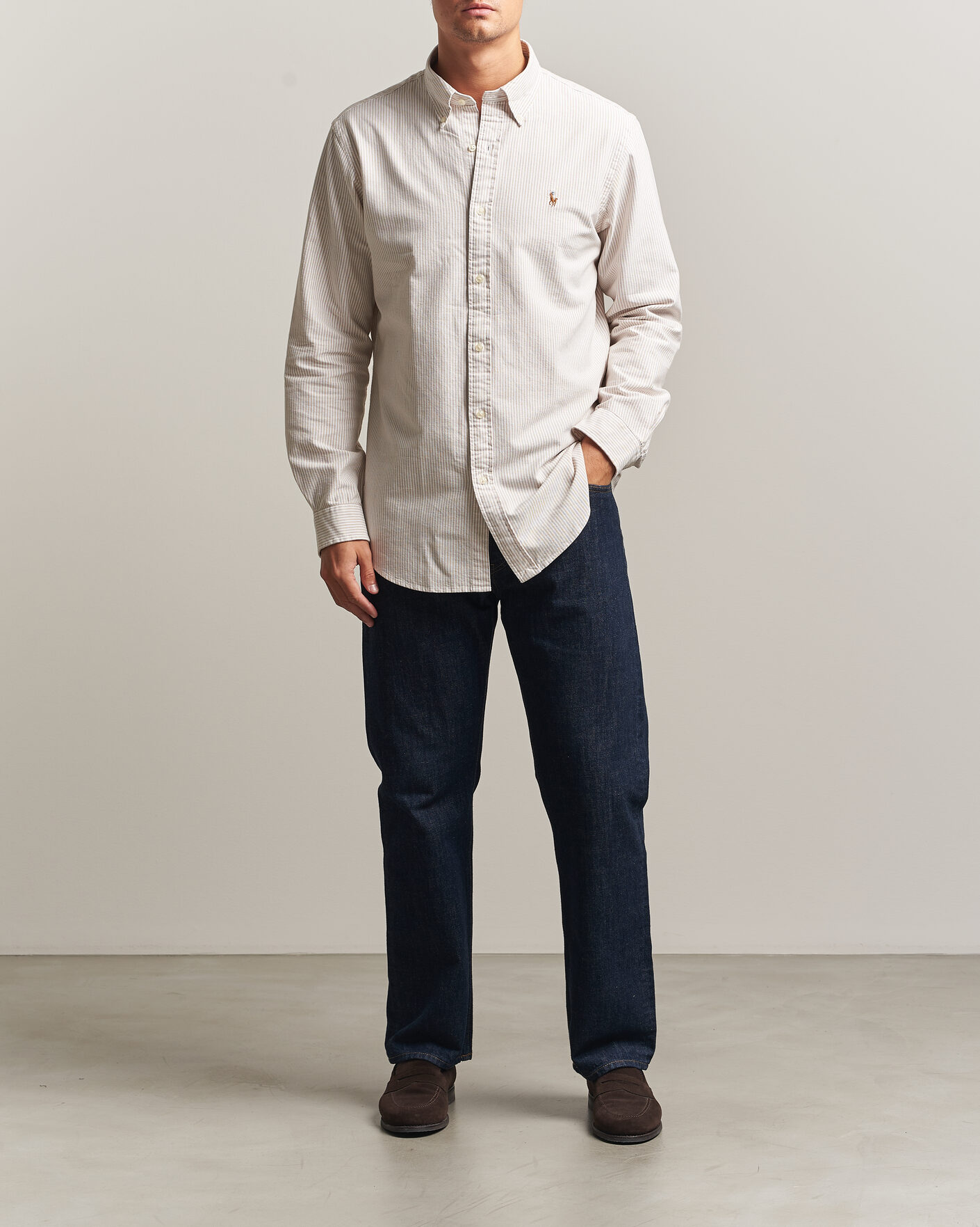 Men | Shirts | Polo Ralph Lauren | Custom Fit Striped Oxford Shirt Camel/White