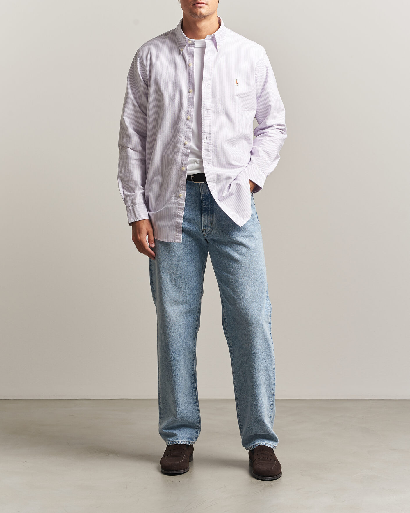 Men | Shirts | Polo Ralph Lauren | Custom Fit Striped Oxford Shirt Lilac/White