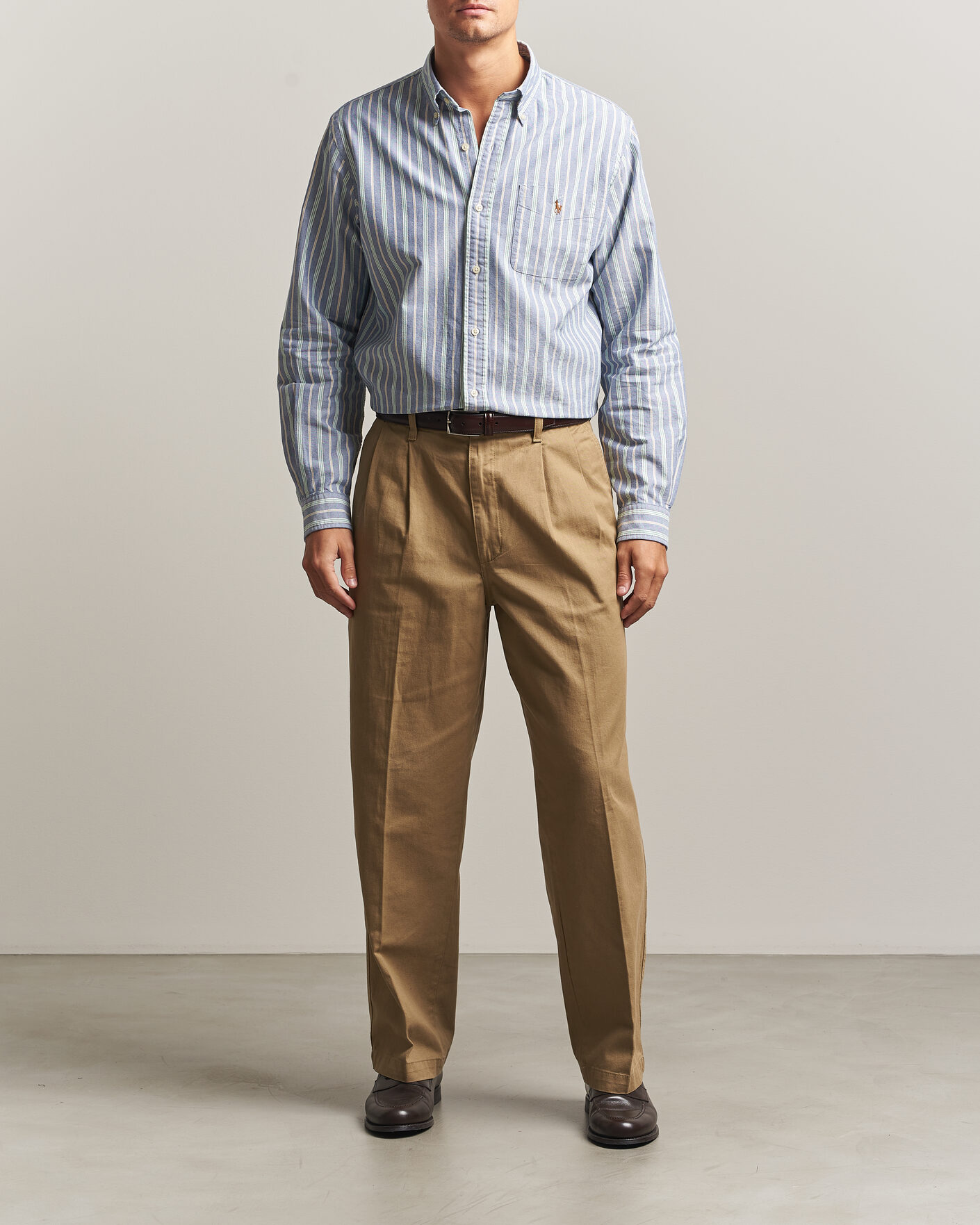 Men | Shirts | Polo Ralph Lauren | Custom Fit Striped Pocket Oxford Shirt Navy/Yellow