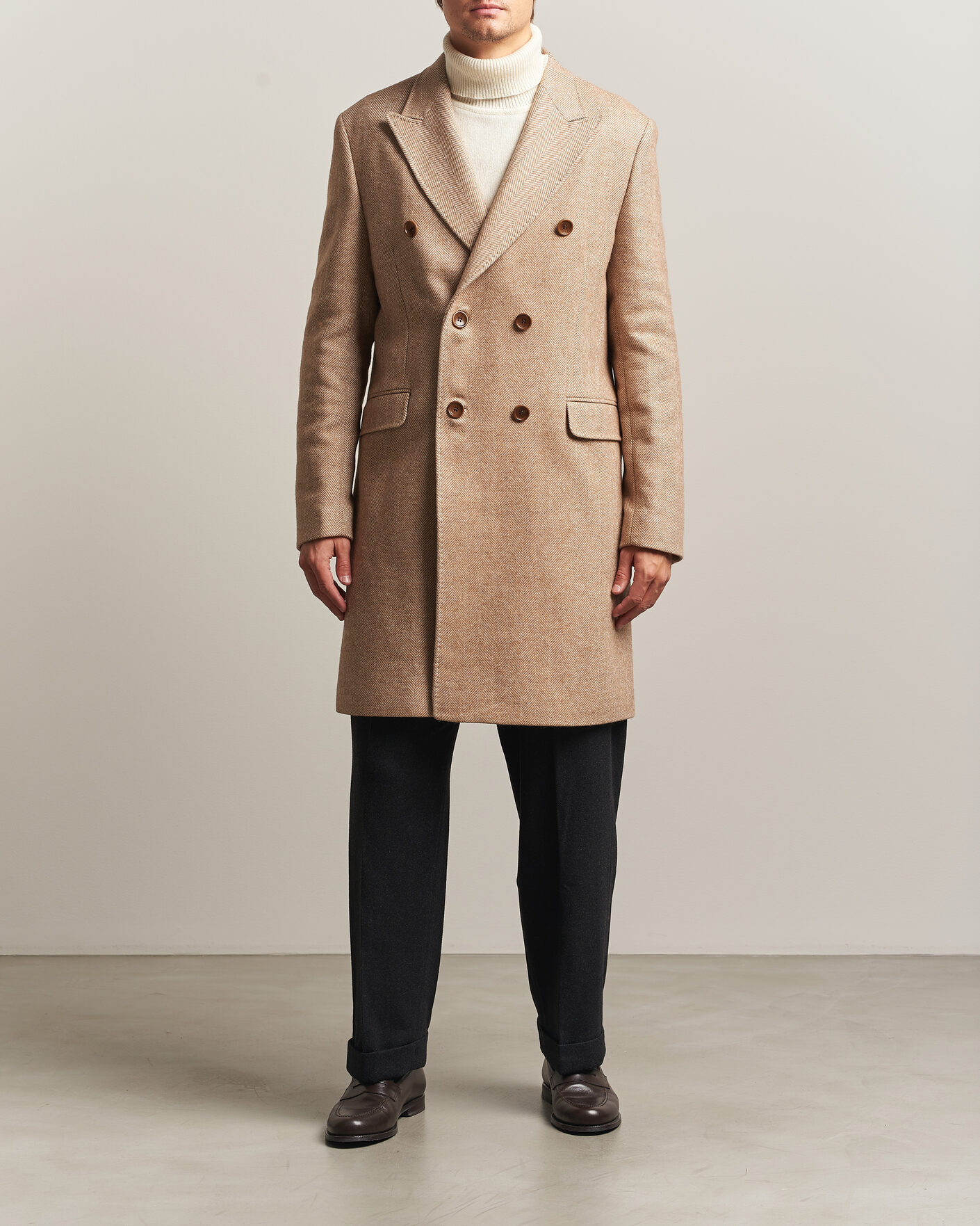 Men | Coats & Jackets | Morris | Herringbone DB Coat Camel