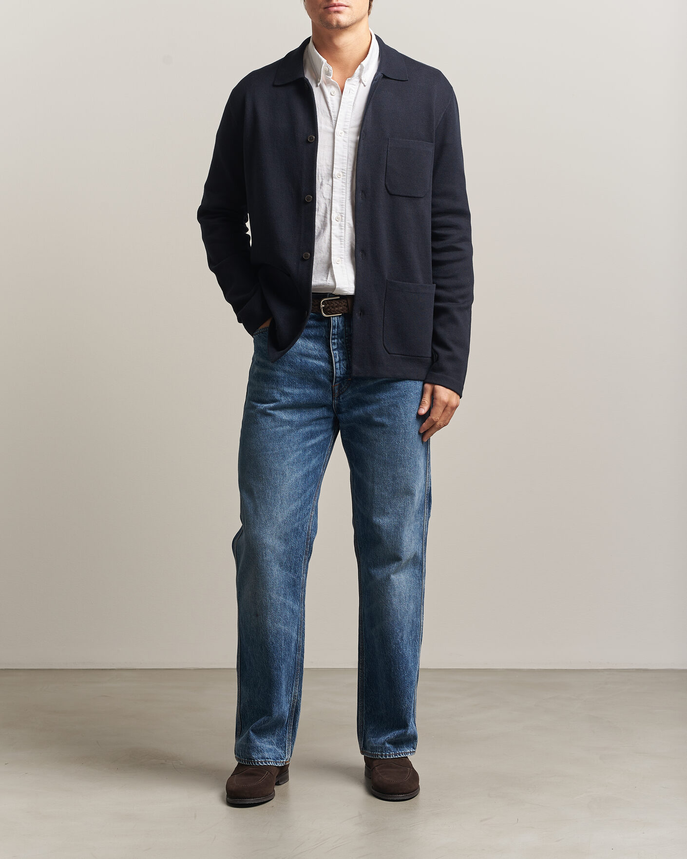 Men | Sweaters & Knitwear | Morris | Dudley Knitted Overshirt Navy