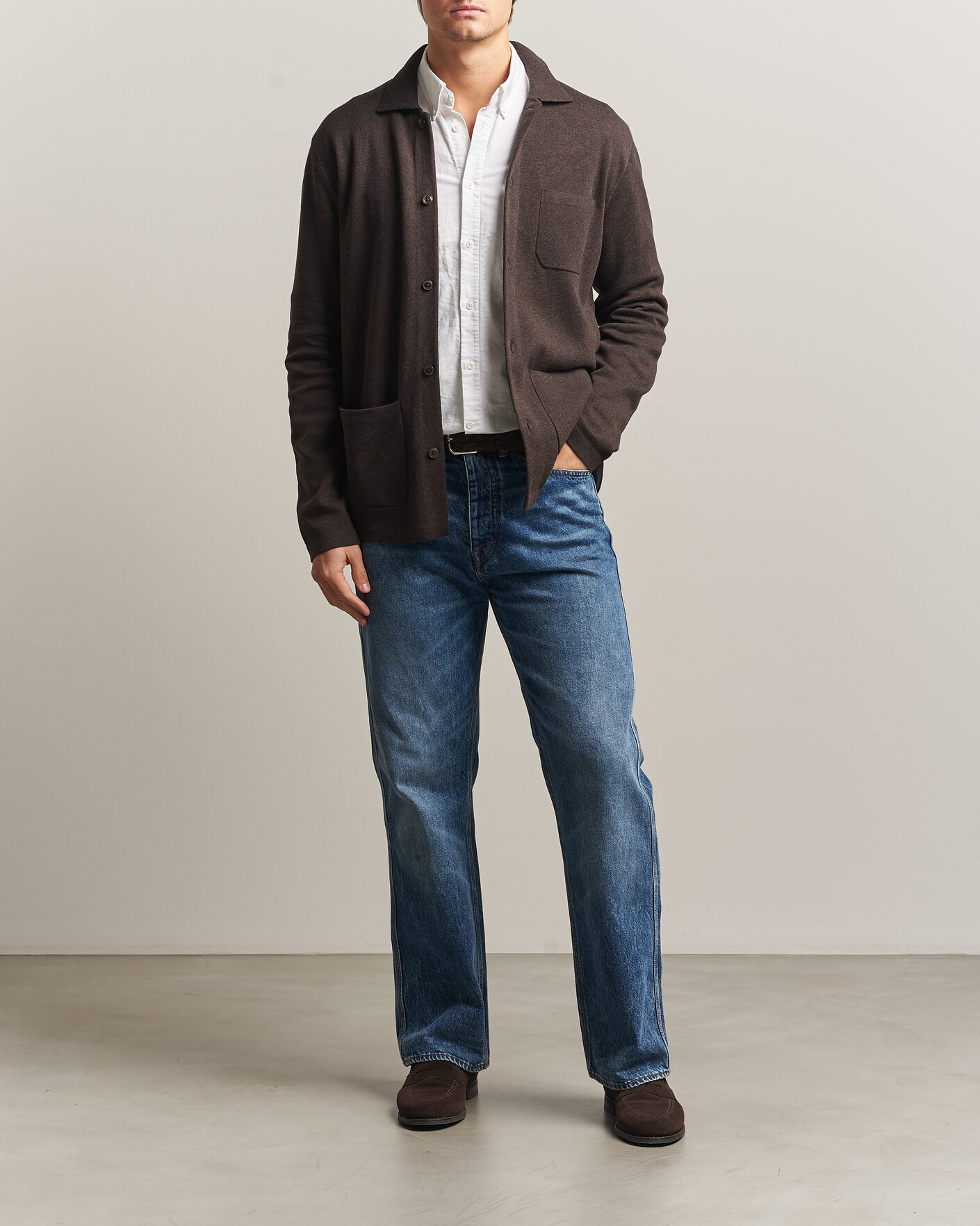 Men | Sweaters & Knitwear | Morris | Dudley Knitted Overshirt Brown
