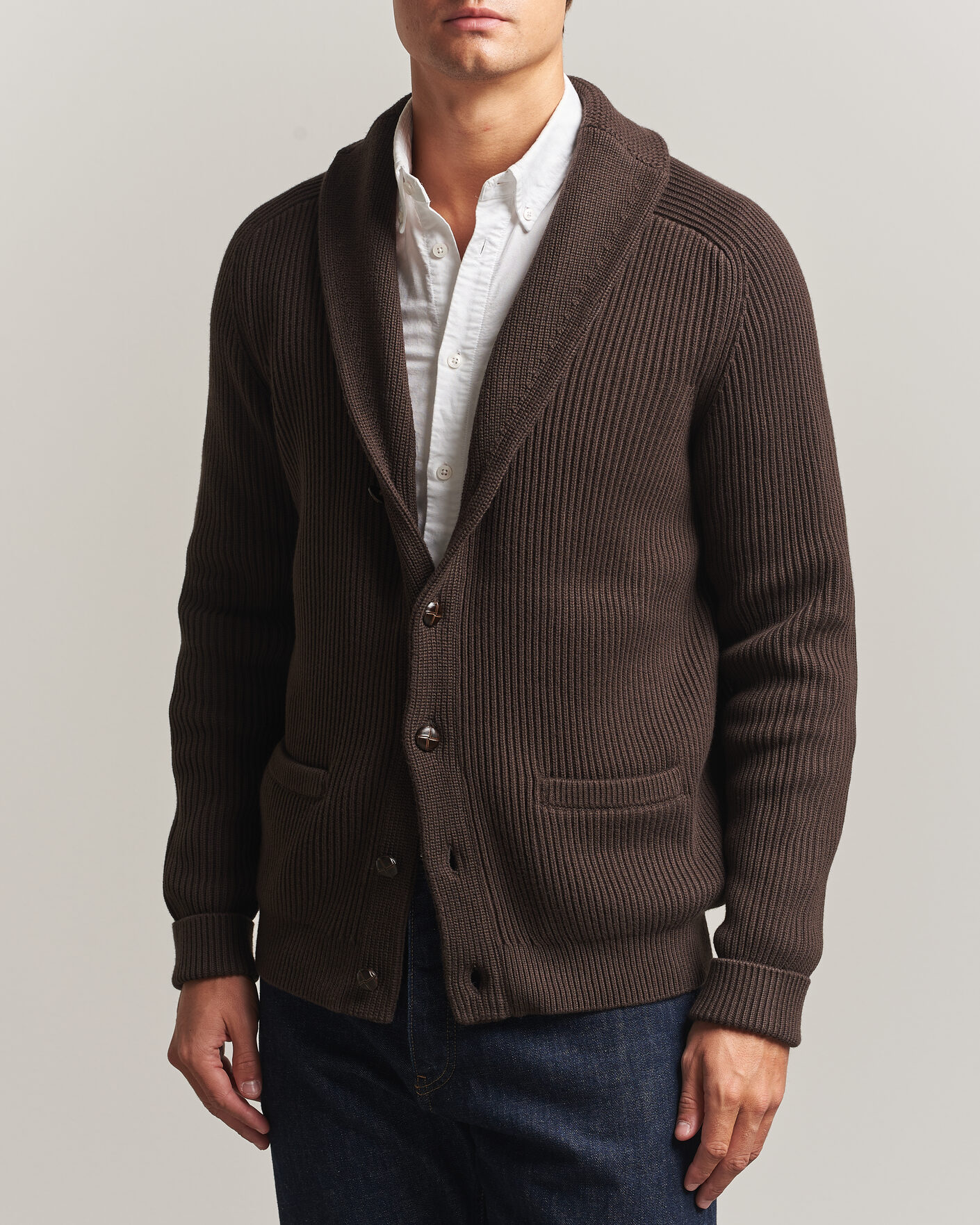 Men | Sweaters & Knitwear | Morris | Brayden Shawl Cardigan Brown
