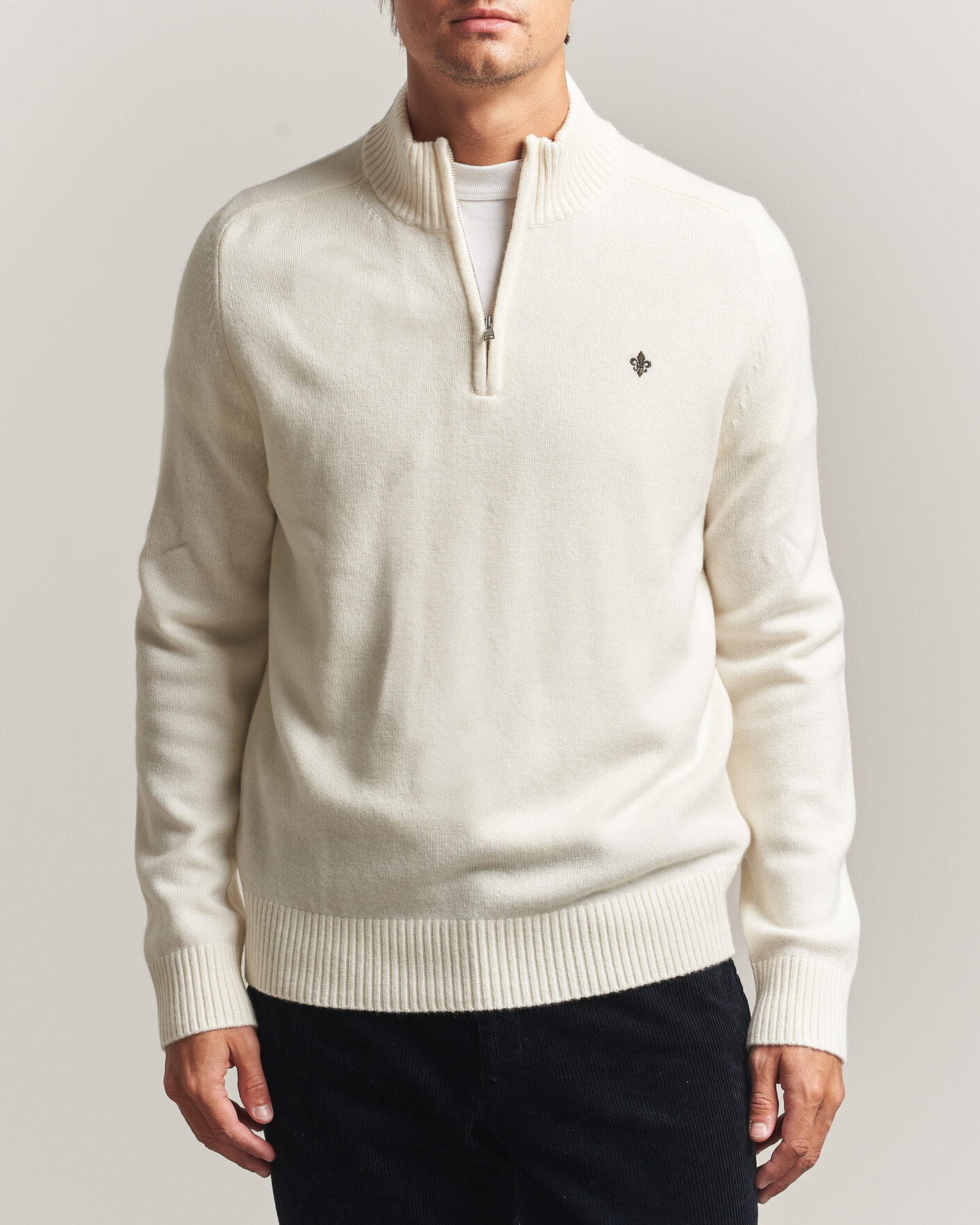 Men | Sweaters & Knitwear | Morris | Hertford Lambswool Half Zip Off White