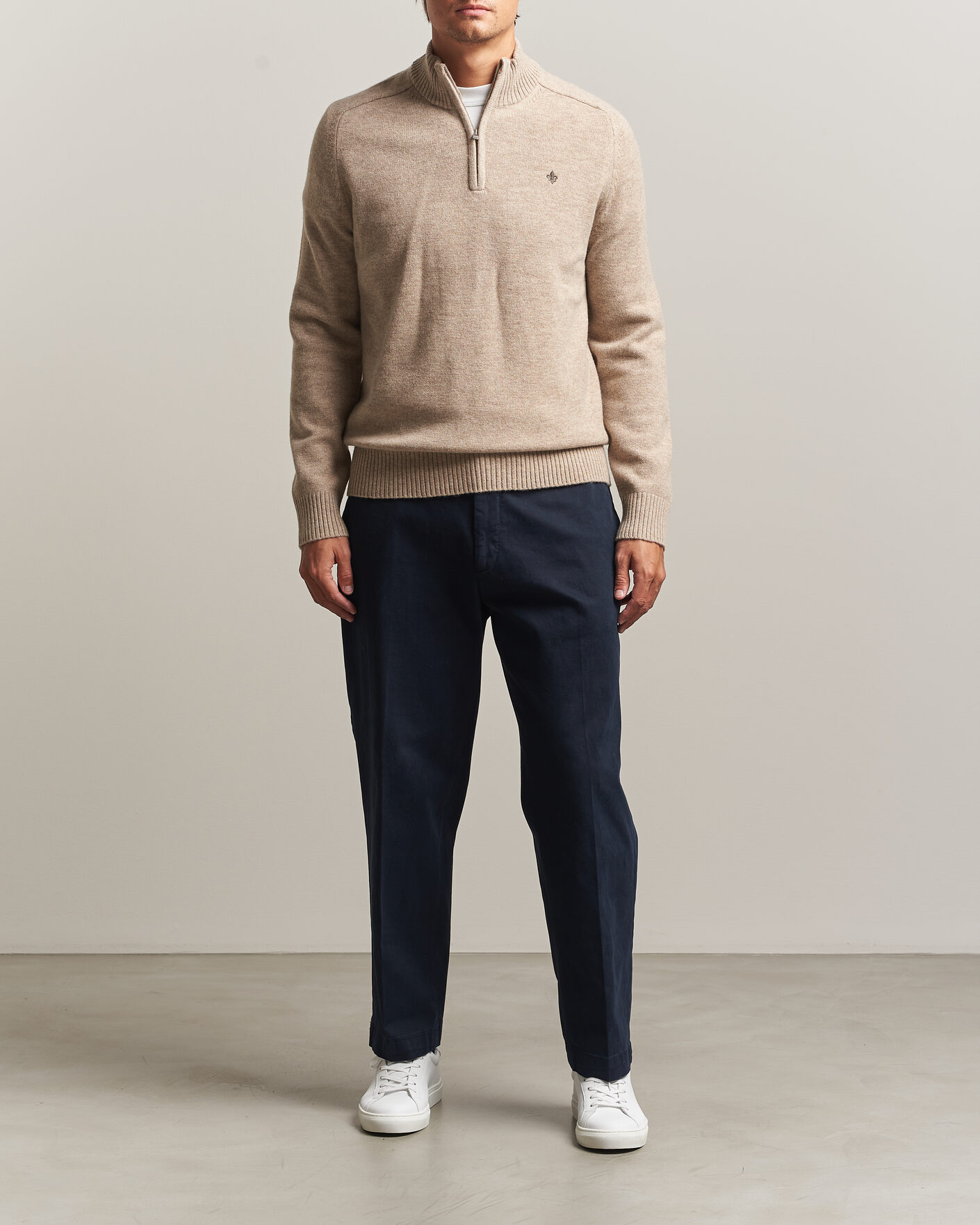 Men | Sweaters & Knitwear | Morris | Hertford Lambswool Half Zip Khaki