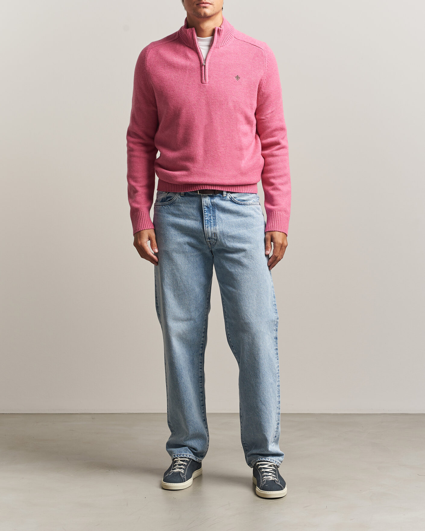 Men | Sweaters & Knitwear | Morris | Hertford Lambswool Half Zip Cerise