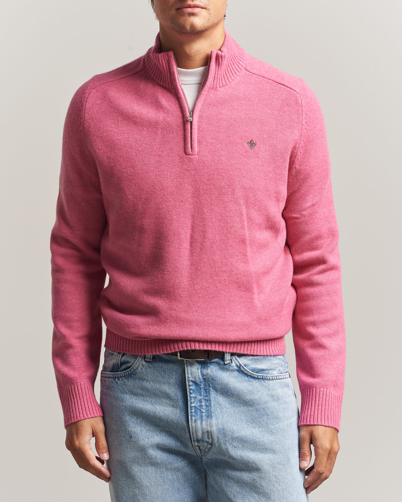 Men | Sweaters & Knitwear | Morris | Hertford Lambswool Half Zip Cerise
