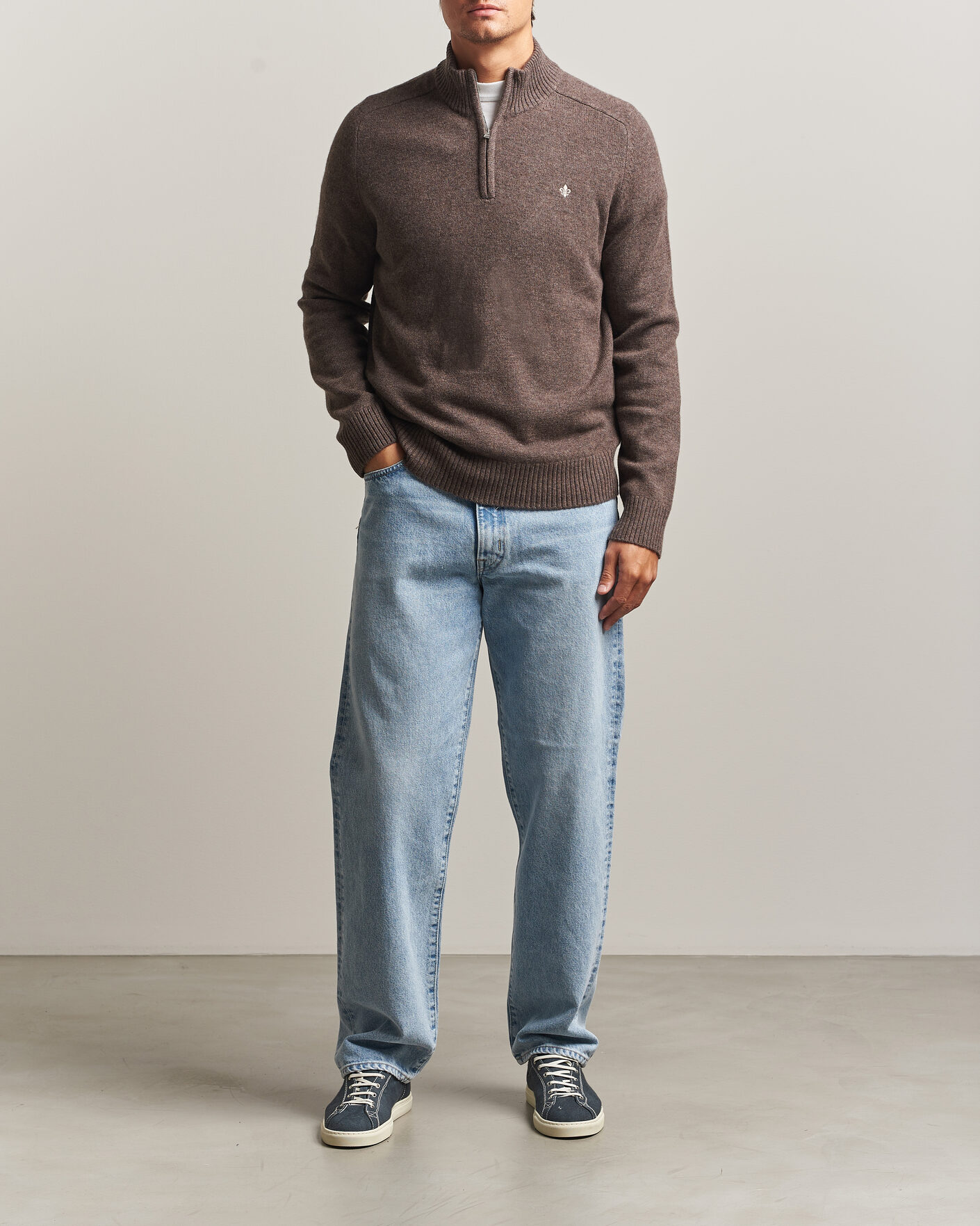 Men | Sweaters & Knitwear | Morris | Hertford Lambswool Half Zip Brown
