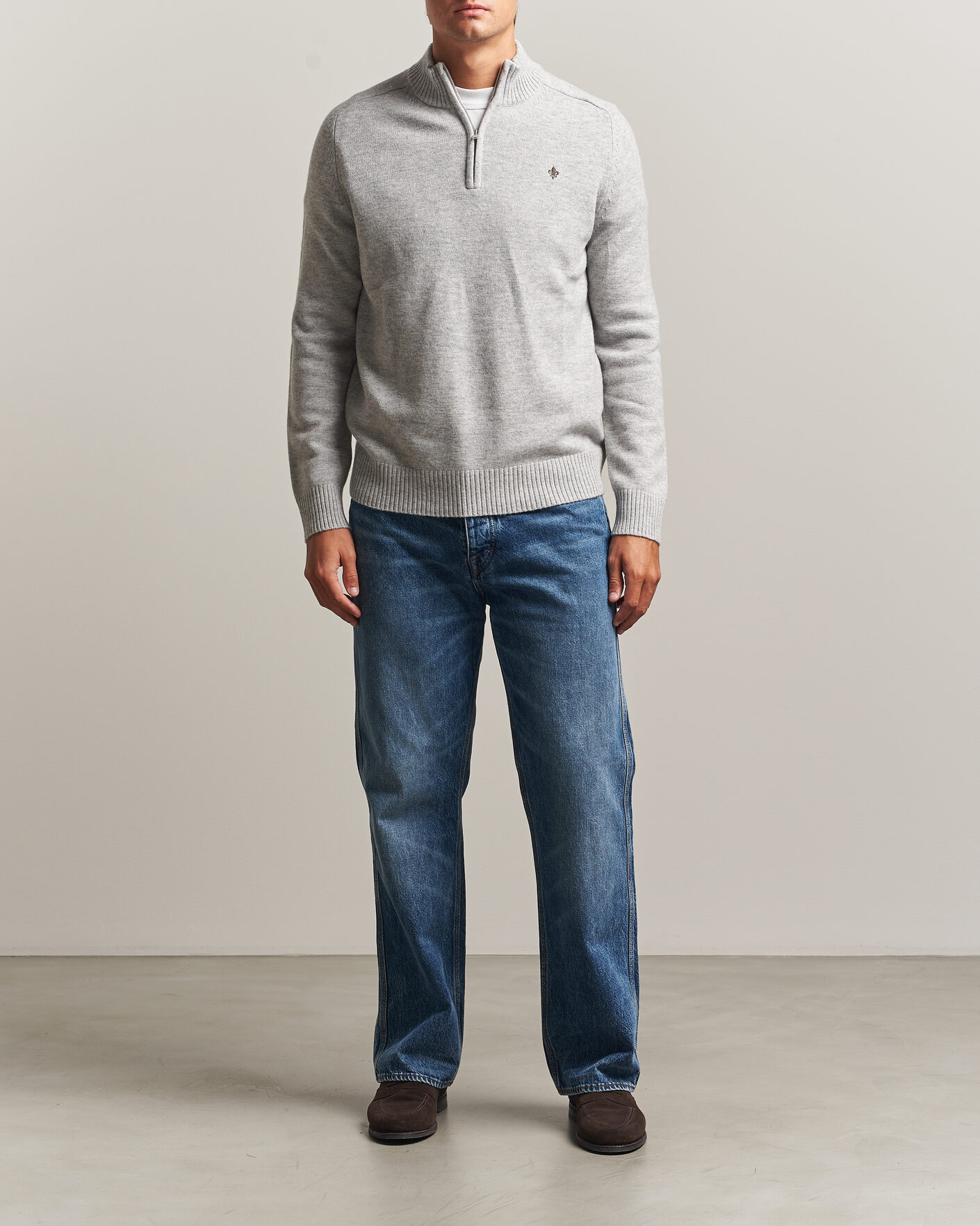 Men | Sweaters & Knitwear | Morris | Hertford Lambswool Half Zip Grey