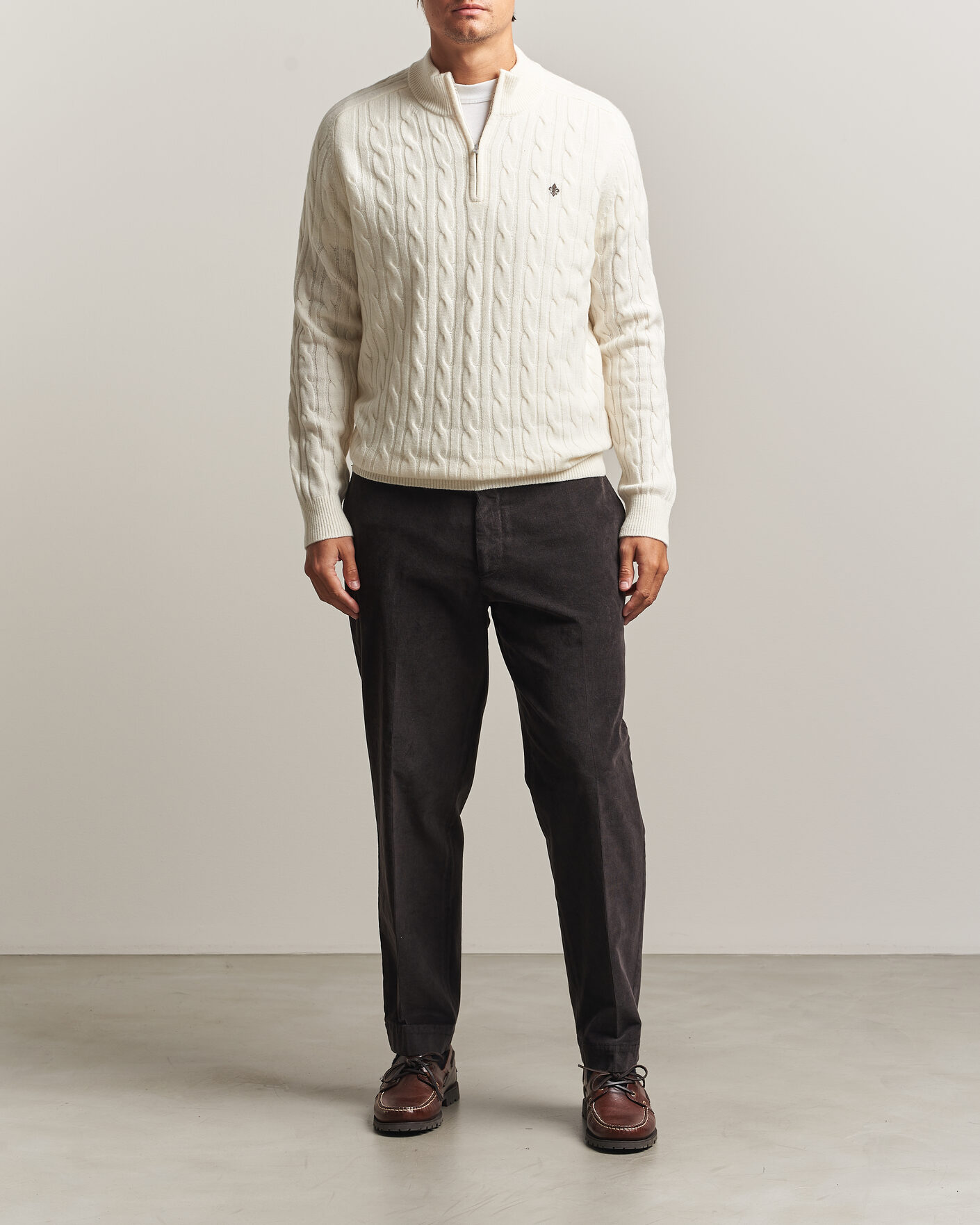 Men | Sweaters & Knitwear | Morris | Hertford Cable Half Zip Off White