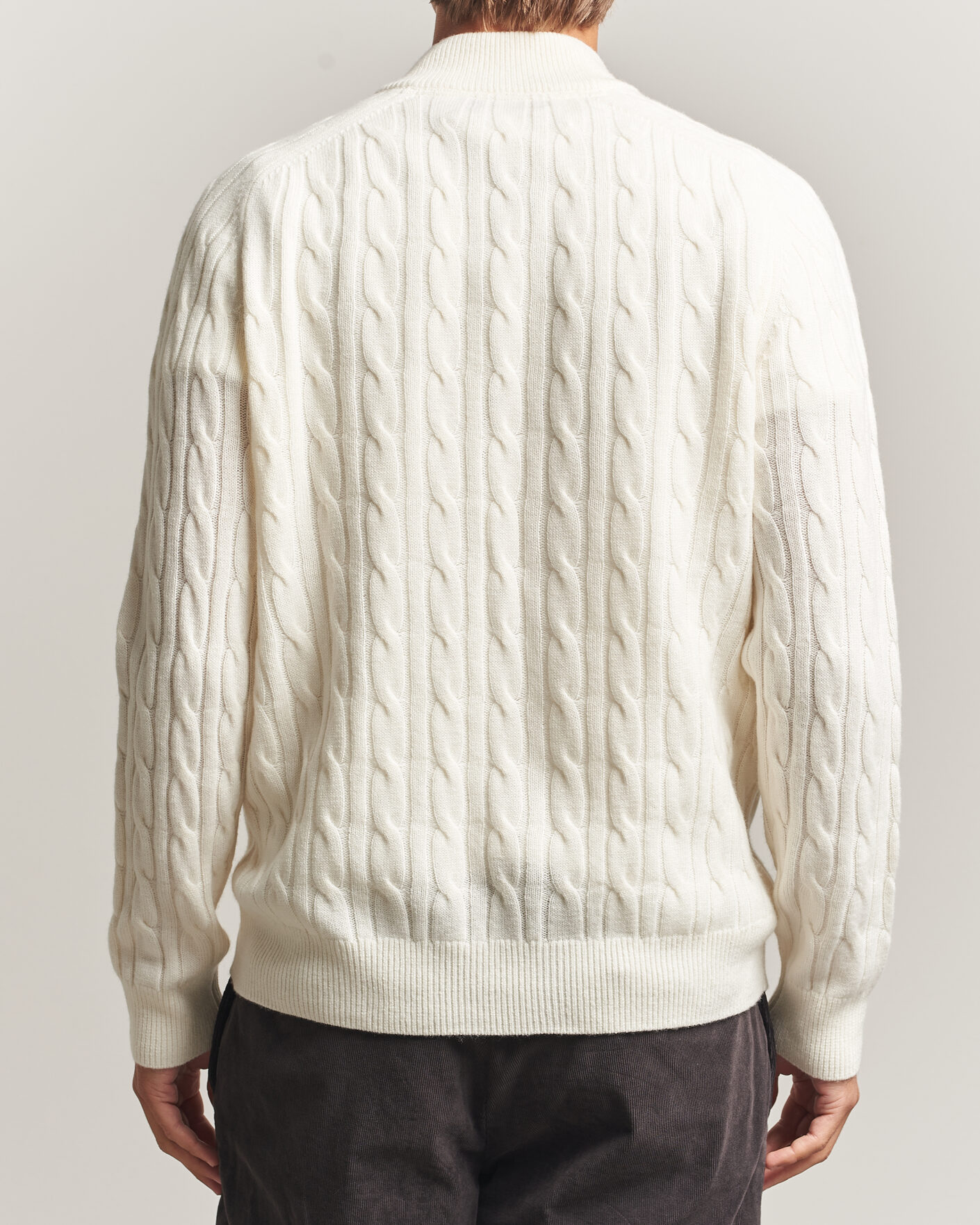 Men | Sweaters & Knitwear | Morris | Hertford Cable Half Zip Off White