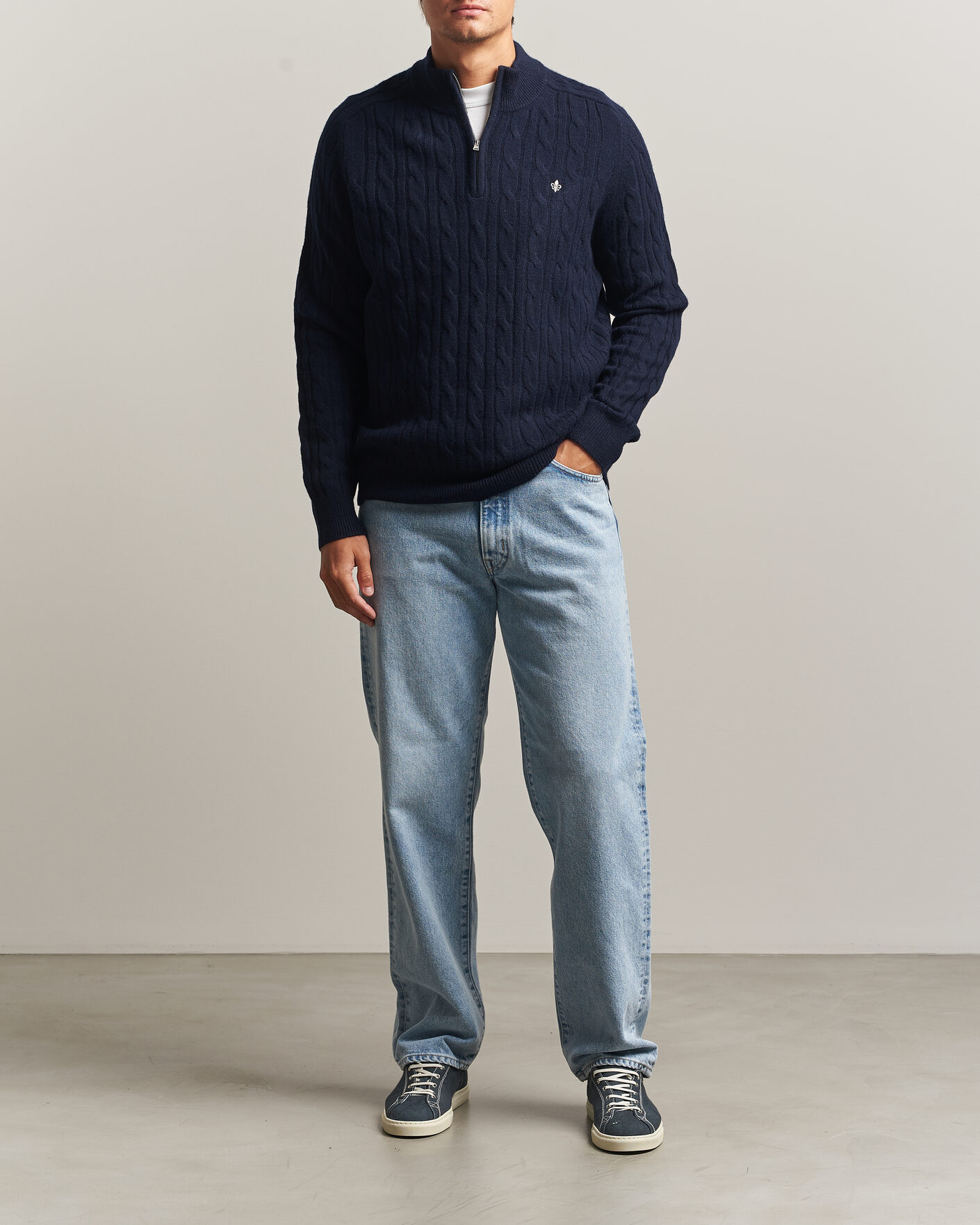 Men | Sweaters & Knitwear | Morris | Hertford Cable Half Zip Navy