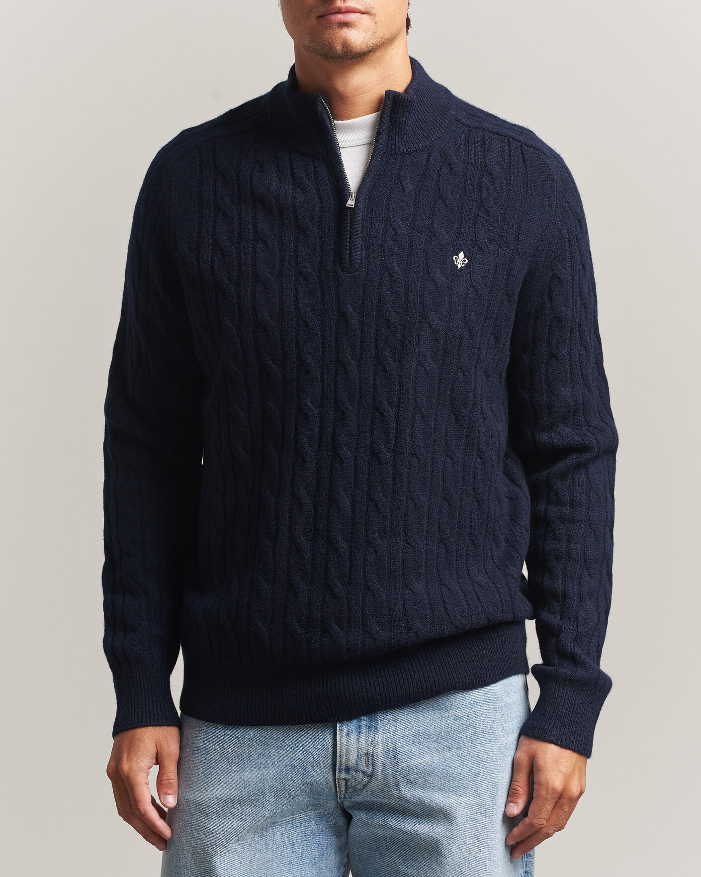Maison Kitsuné Fox Head Half Zip Sweatshirt Ink Blue at CareOfCarl.com