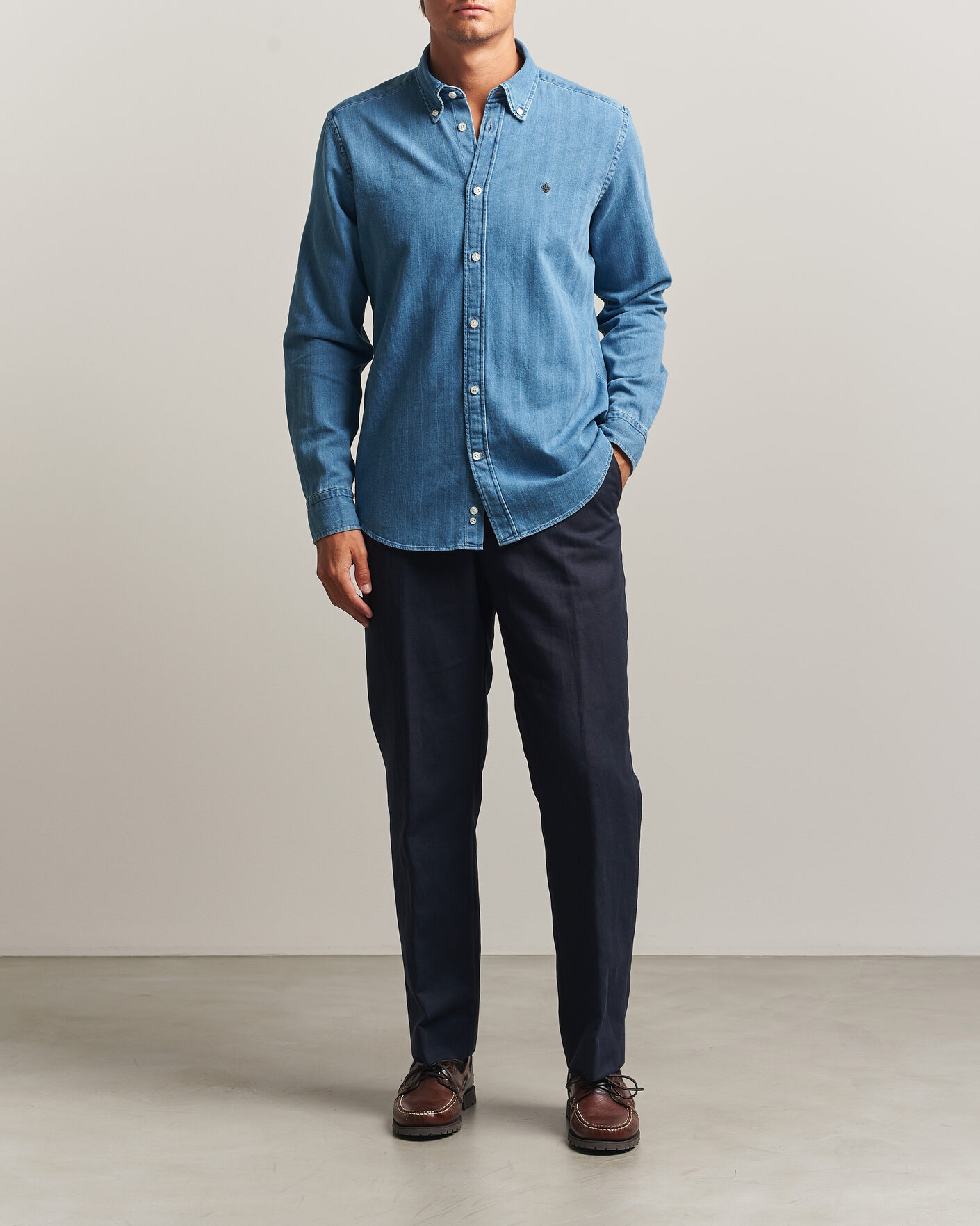 Men | Shirts | Morris | Indigo Herringbone Shirt Light Blue