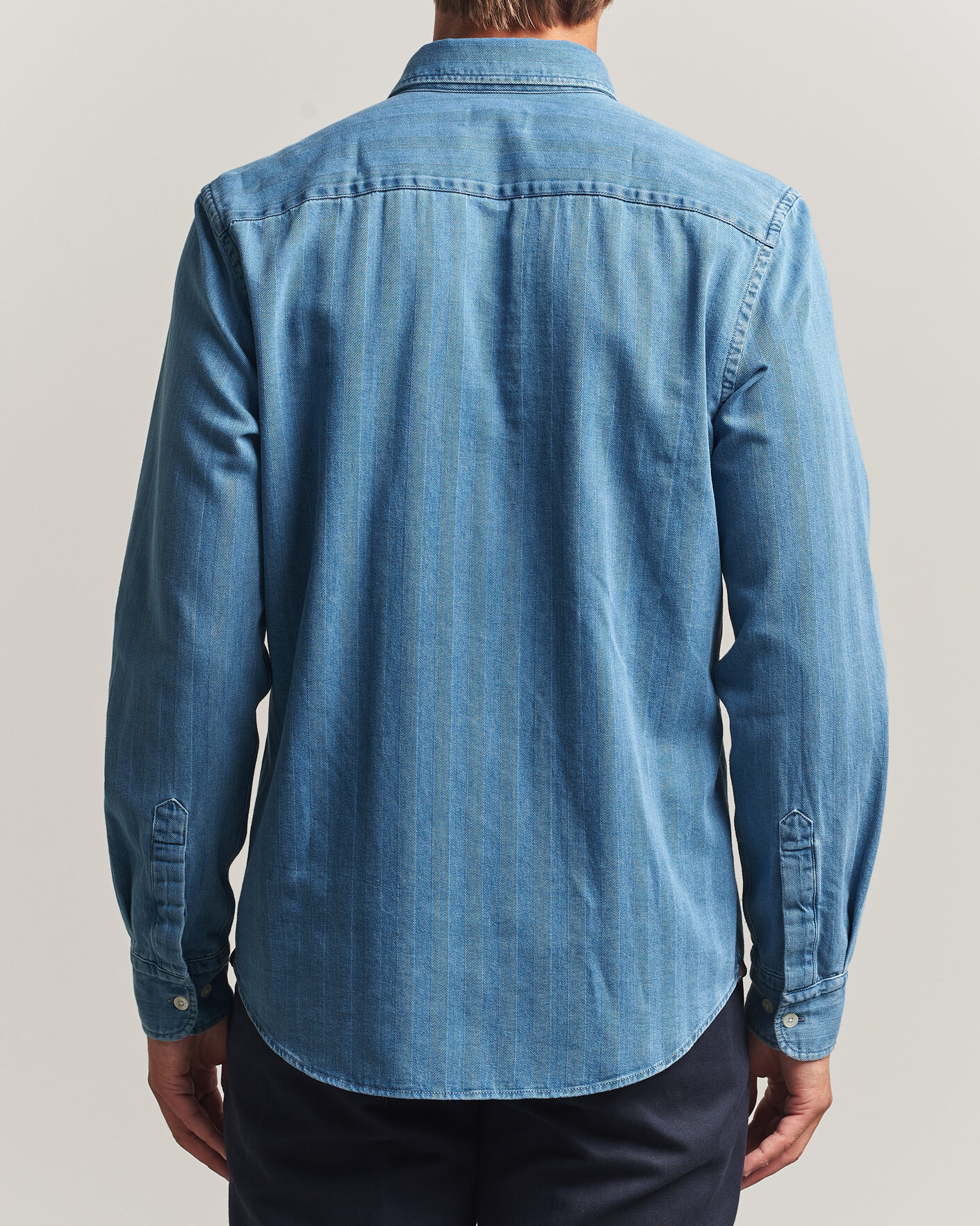 Men | Shirts | Morris | Indigo Herringbone Shirt Light Blue