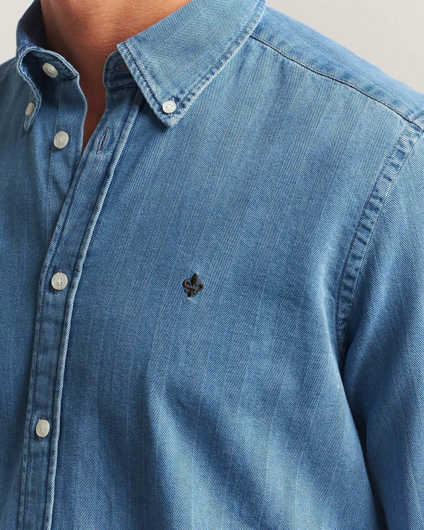 Men | Shirts | Morris | Indigo Herringbone Shirt Light Blue