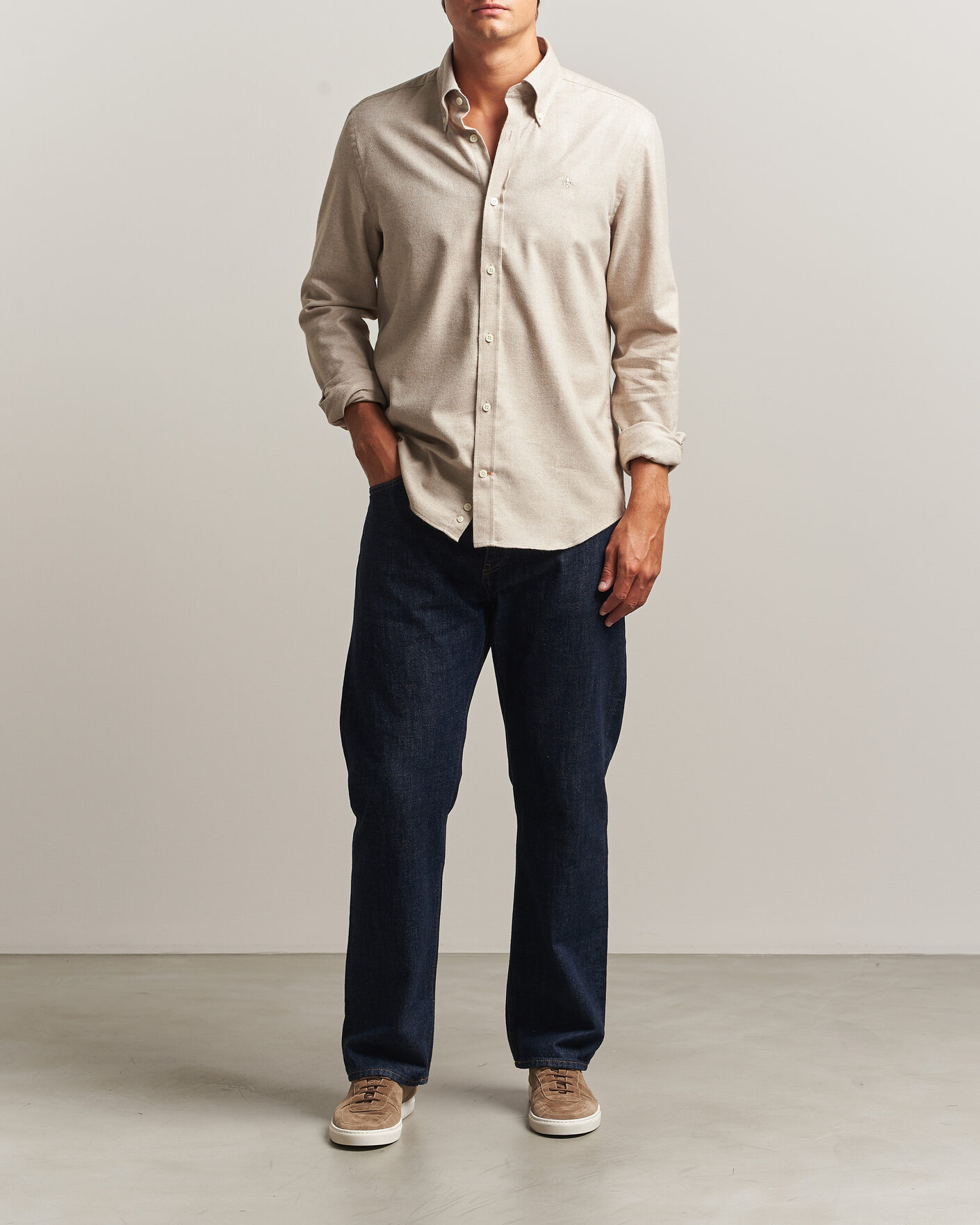 Men | Shirts | Morris | Cashmere Twill Shirt Khaki