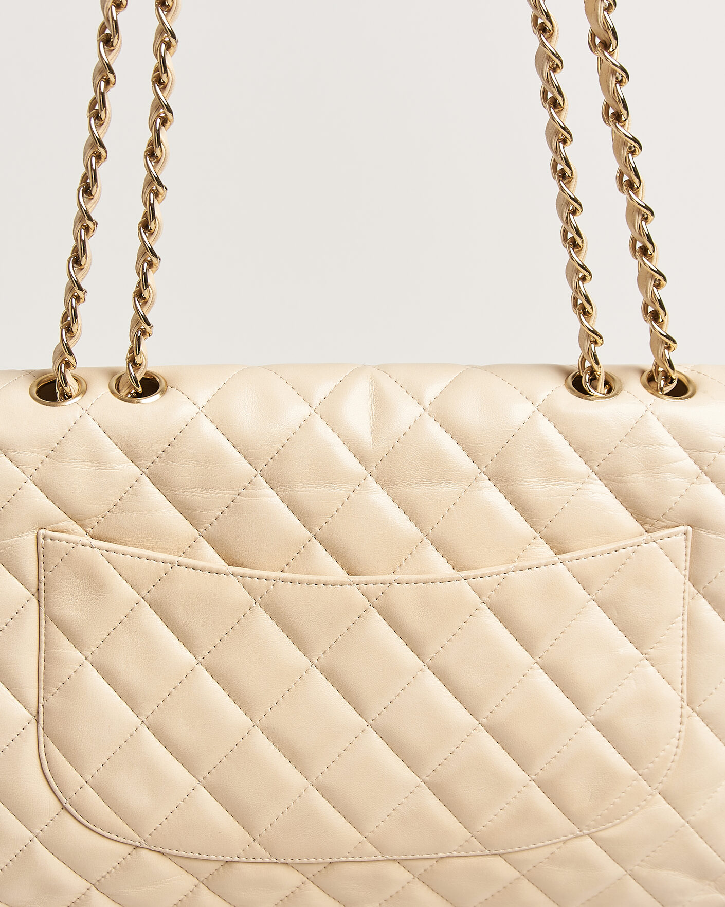 Men | Chanel Pre-Owned Classic Jumbo Single Flap Bag Lambskin Beige | Chanel Pre-Owned | Classic Jumbo Single Flap Bag Lambskin Beige
