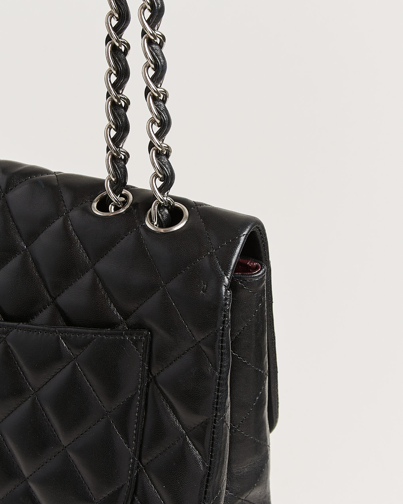 Men | Chanel Pre-Owned Classic Jumbo Single Flap Bag Lambskin Black | Chanel Pre-Owned | Classic Jumbo Single Flap Bag Lambskin Black