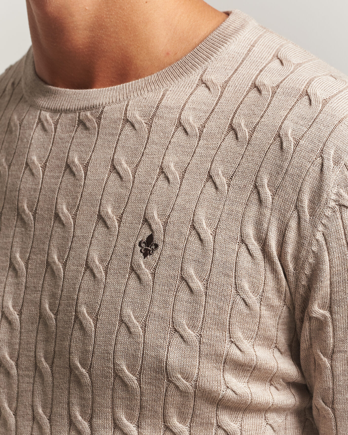 Men | Sweaters & Knitwear | Morris | Merino Cable O-Neck Khaki