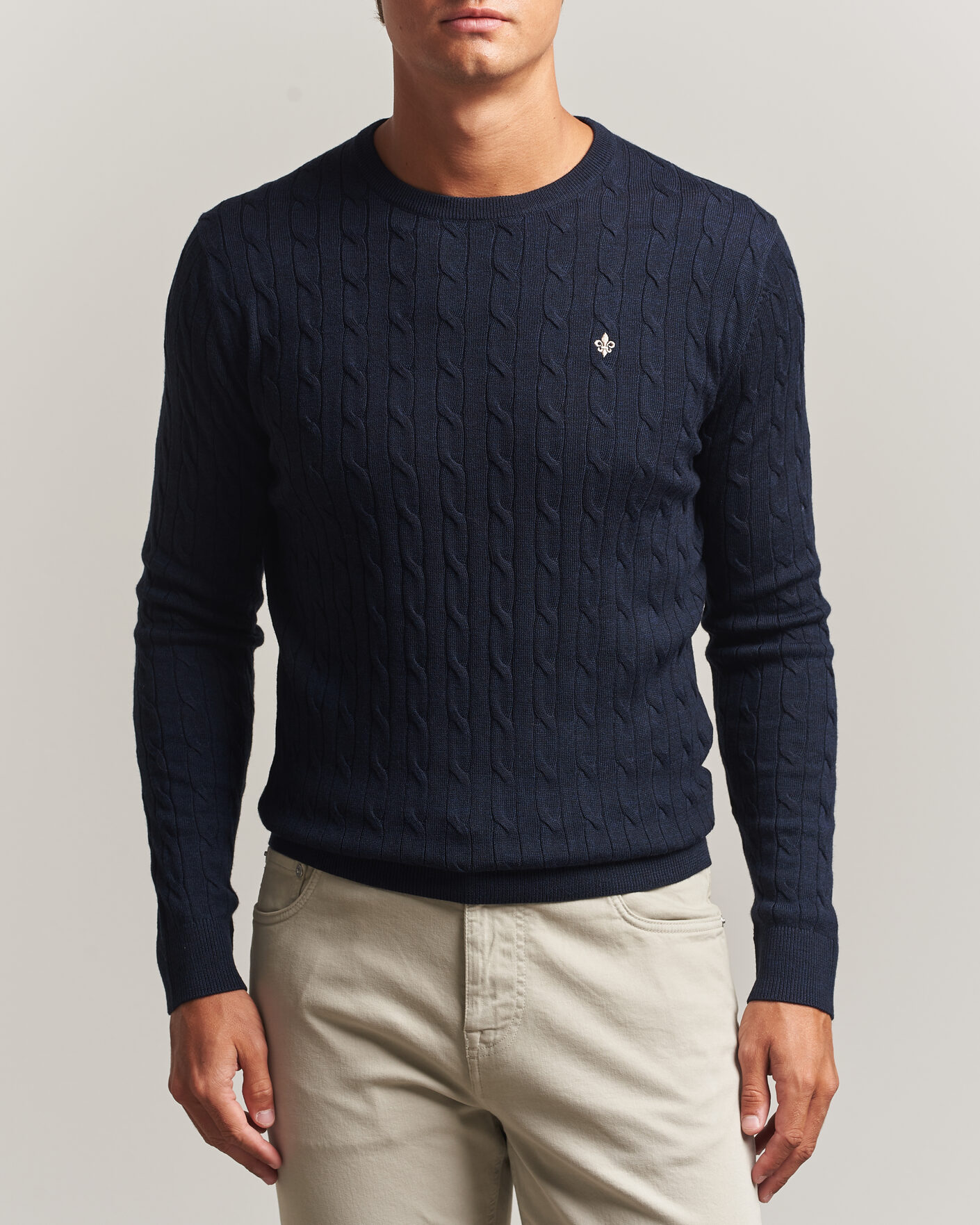 Men | Sweaters & Knitwear | Morris | Merino Cable O-Neck Navy