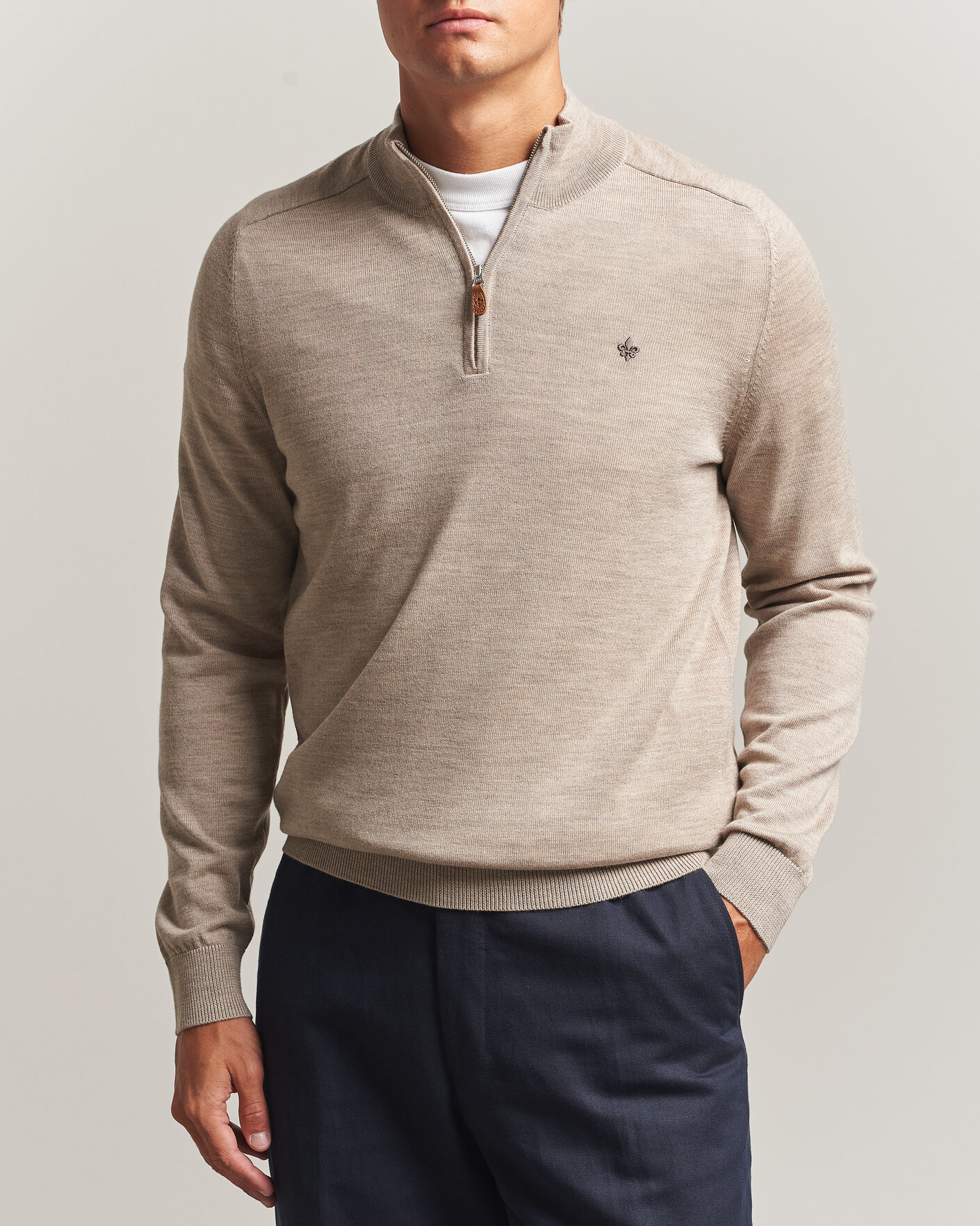 Men | Sweaters & Knitwear | Morris | John Merino Half Zip Khaki