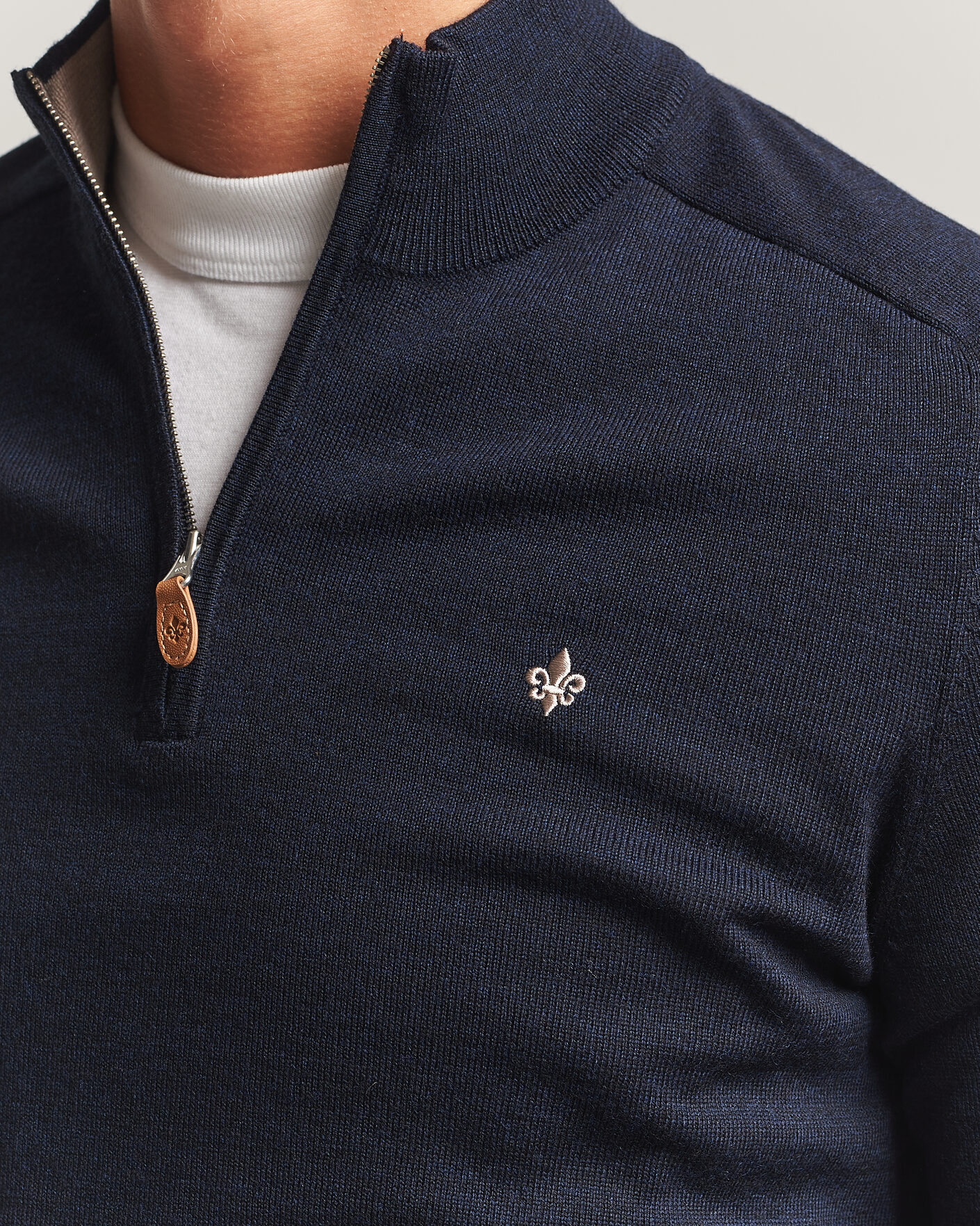 Men | Sweaters & Knitwear | Morris | John Merino Half Zip Navy